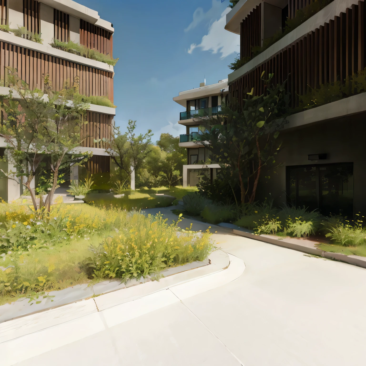 there is a courtyard with many plants and trees, architectural rendering, architectural visualization, Non-Lumion Pro rendering, low angle dimetric rendering, insanely detailed rendering, renderizar coroa, architectural visualization, architectural 3D rendering, luminous rendering, architectural rendering, fully detailed rendering, landscape rendering, highly detailed rendering, detailed rendering, unrealistic rendering without engine 5