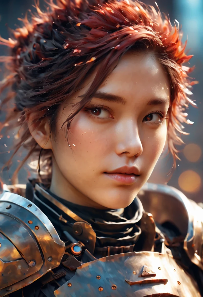 Close-up of woman wearing armor, medium close-up ( Microcontrollers ), 8k artistic sprout bokeh, Wojtek FUS, most models | artistic sprout, Rostland 8K, by ruan jia and stanley artistic sprout, Jason Chen, Work. author：Leng Jun, author：Yang Jie, yanjun chengt