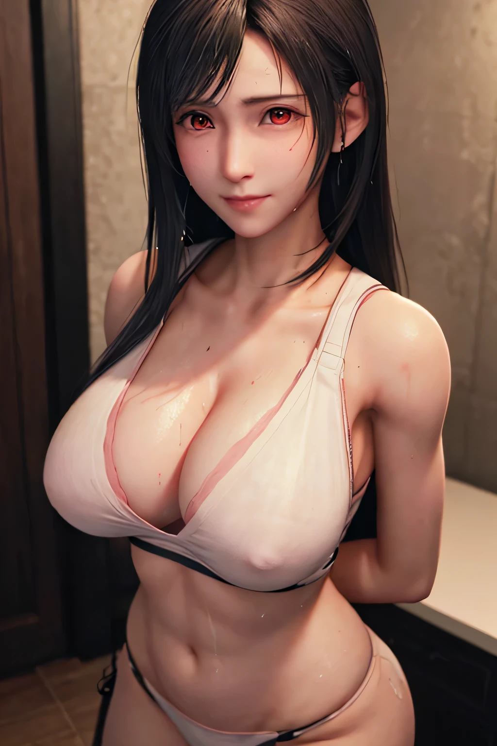outfit-Fat, Fat suit,NSFW smile, blush, (Sweat, trembling:1.3),(masterpiece, highest quality:1.4),(highest quality:1.4) ,unreal engine,masterpiece, (blush smile:1.1),very detailed, intricate details, soft lighting, 1 girl,,(huge breasts:1.1),super resolution,(realistic: 1.3),abs,highest quality, silt,very delicate and beautiful, High resolution,NSFW,black hair, long hair,beautiful detailed red eyes, round chest, big breasts,in the bedroom,blush,clavicle, blush,wander around\(Fat\), wander around\(short suit\),
