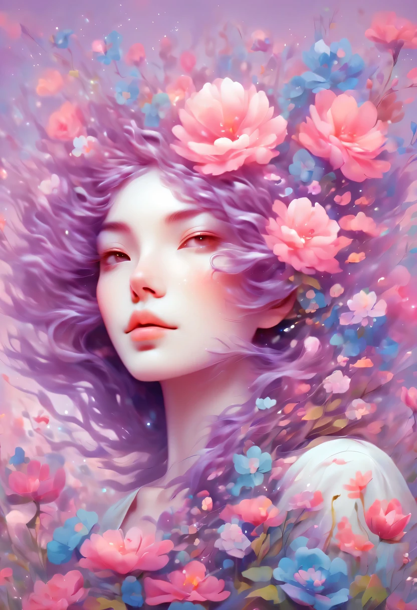 purple hair pictures、Drawing of woman with flowers in hair, just a joke, Beeple 和 Jeremias Ketner, Beautiful digital illustration, Beautiful digital illustrations, beautiful digital art, Beautiful Art Ultra HD 4K, Artyom and James Jean, Artgerm Julie Bell Beeple, beautiful digital art, Inspired by Jeremiah Ketner, A beautiful artistic illustration