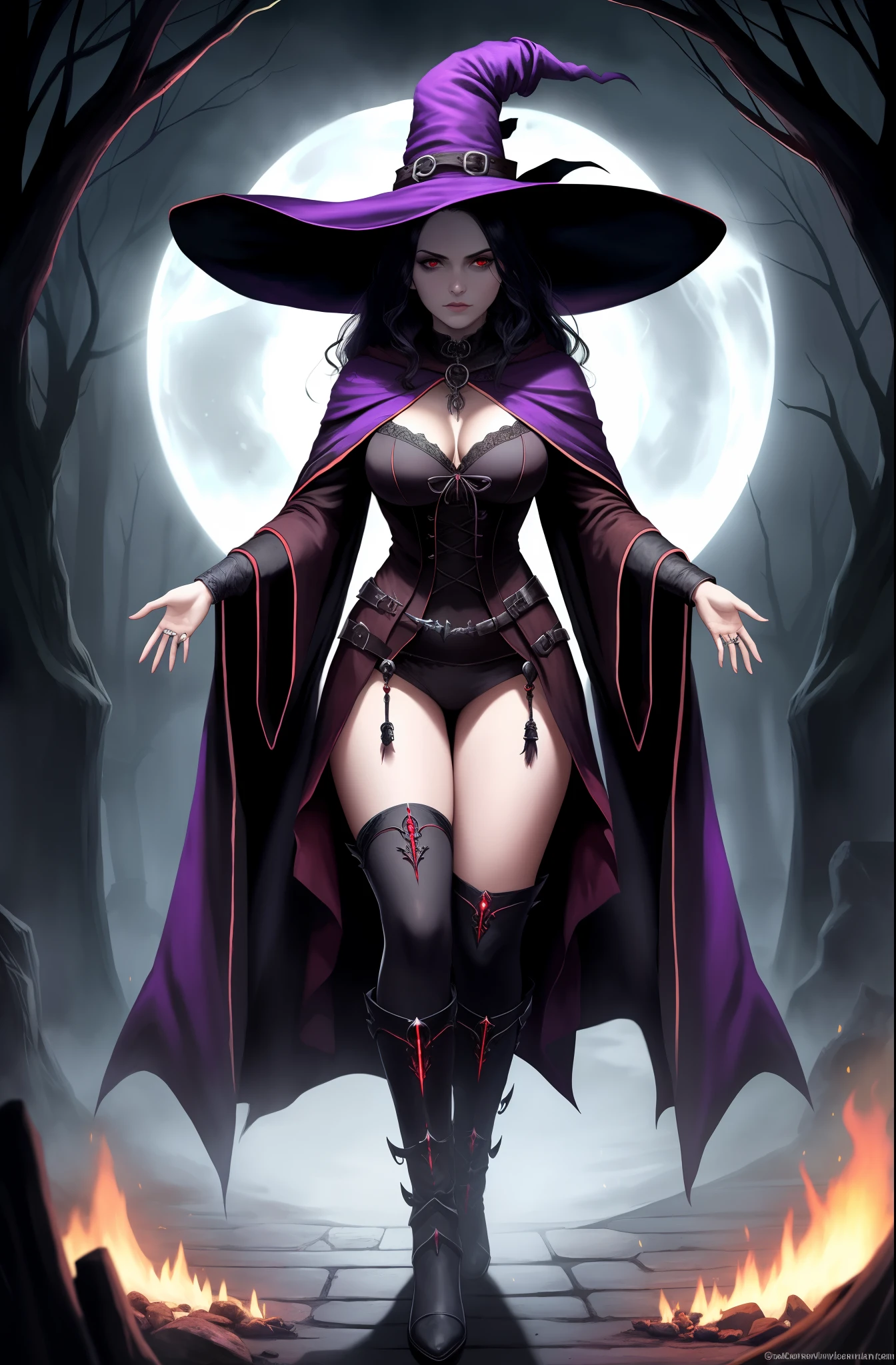 necromancer, witch, full body shot, sinister robe