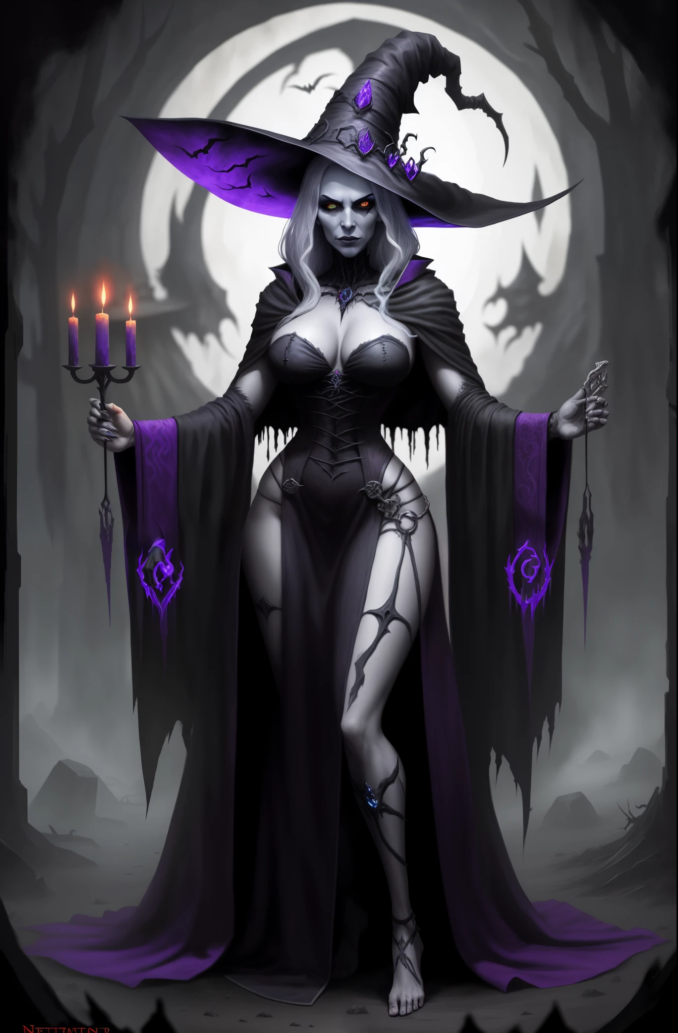 necromancer, witch, full body shot, sinister robe