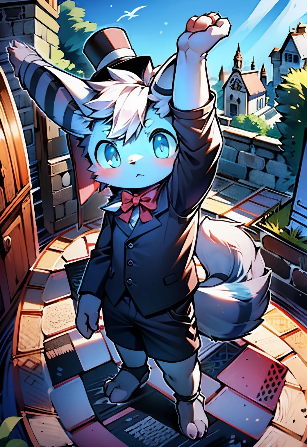 masterpiece, high quality, number \(artwork\),(fluffy fur,Character focus:1.1), MEOWSTIC_male,whole body, Shota,little boy,juvenile,proudly,Bright Eyes,panoramic,gothic style,castle,Character focus.(Detailed background:1.2),alone,hairy的 male ,male焦点,Hana Charcoal,eyes are very bright, (Cats,shirt,shorts,Garter stockings,Top hat:1.2)panoramic, Character Focus Solo, hairy, hairy的Shota,blue eyes,young style,charming,noble