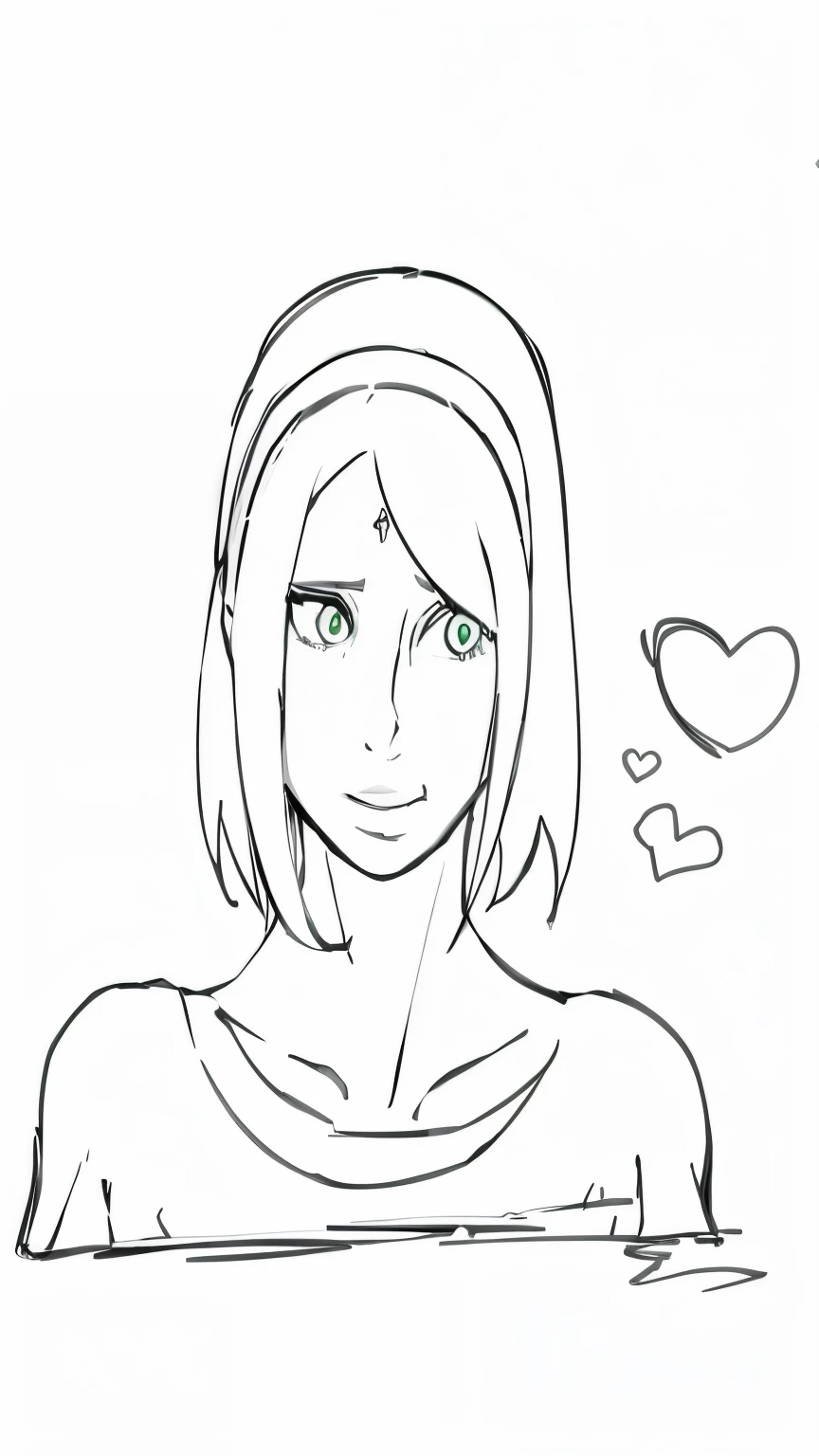 Draw body, hair pink, coloring, eyes green