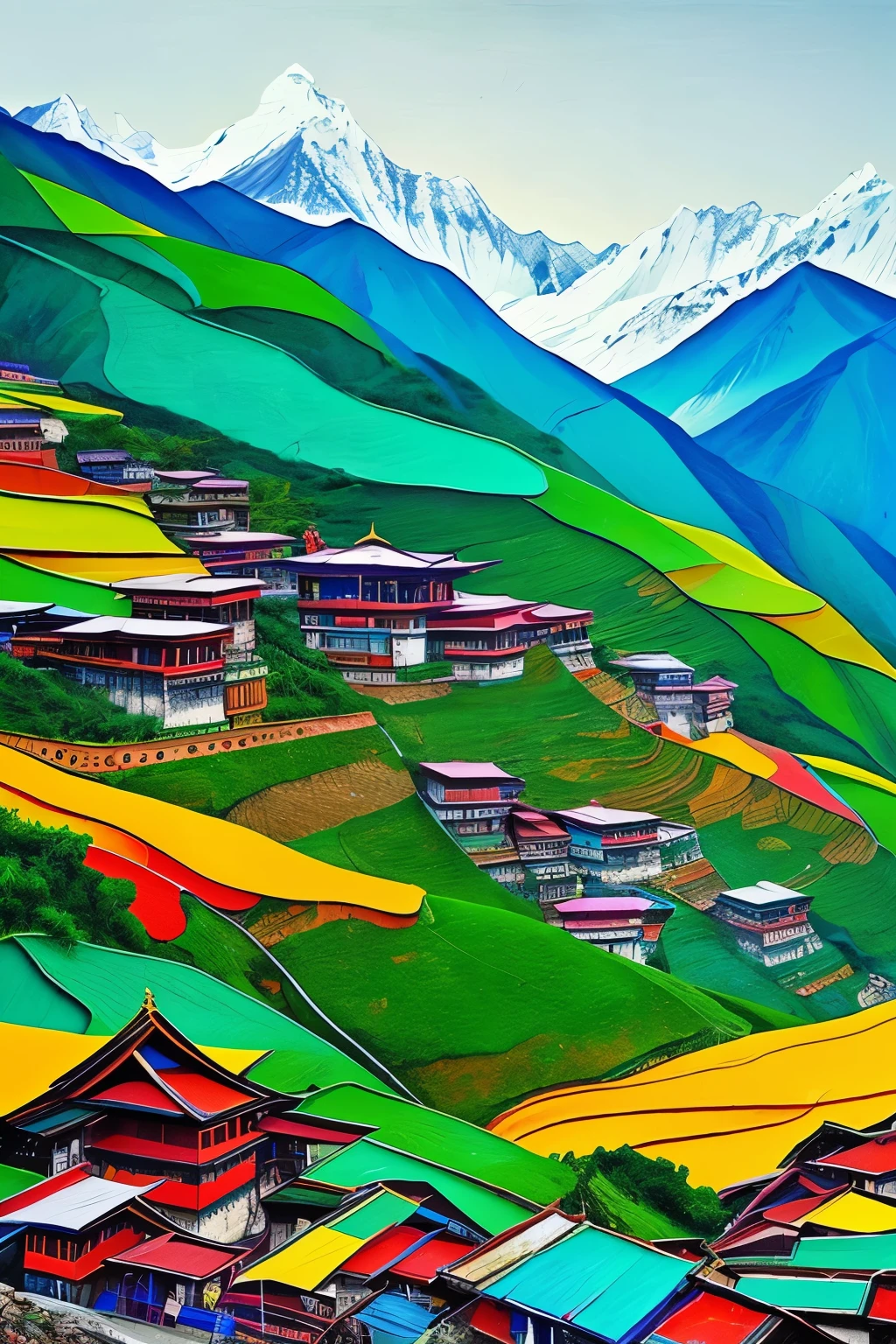 In the heart of Sikkim, there lies an abstract masterpiece, created through the impassioned strokes of a sizable brush and a sturdy spatula on a vast canvas. The vivid Sikkim landscape comes alive as thick, rich oil paint is spread and molded with intricate impasto techniques. The colors blend and merge, evoking the essence of the region. Amidst the rustic charm and tranquility of the Himalayan valley, this artistic expression forms an ineffable bond with the soul of Sikkim.