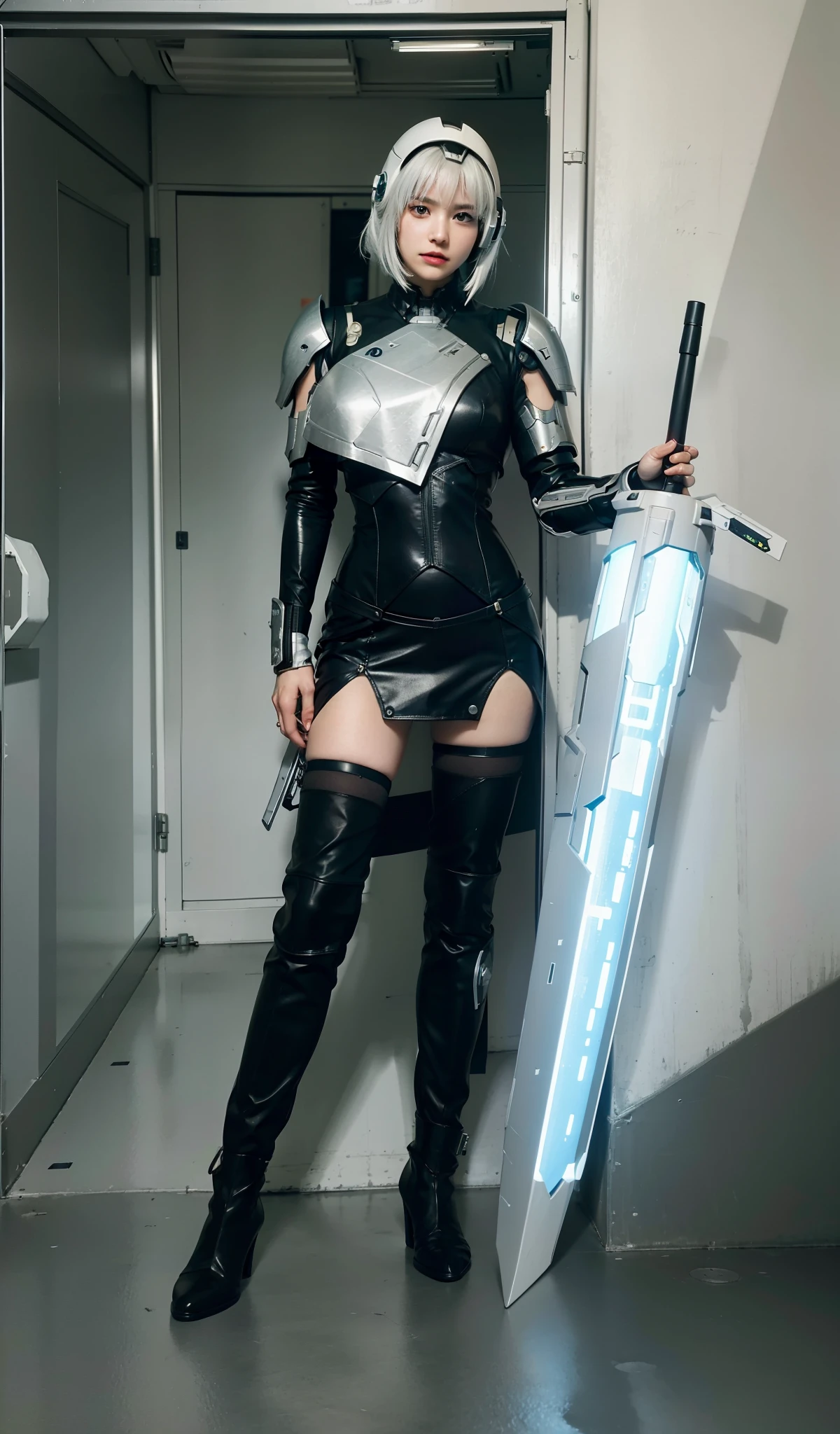 futuristic high tech style,best quality,fairy skin,(every time :1.2),Everlasting,super detailed,actual,high quality,Light,Light线追踪,ultra high definition,Upper body, Future Iron Man mecha,shooting,Battery,Launching equipment,large caliber artillery,Rostland 8K,Mecha cyber armor girl,Wearing a cyberpunk technology helmet,Star Warframe Helmet,With breathing Light,The armor of the future shines,armed cannon,high-tech armor,Ex Machina,Steel Greatsword