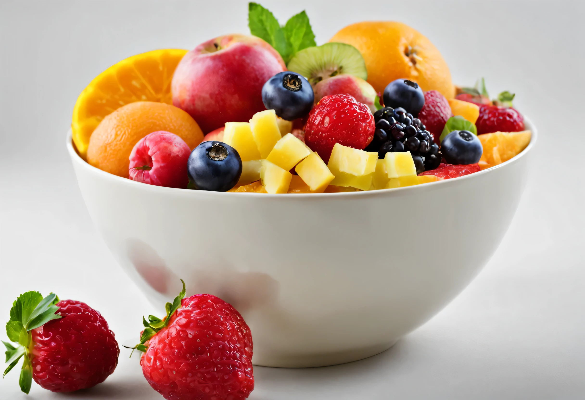 8k ultra hd, very detailed,Food photo of a colorful bowl of fresh organic fruit