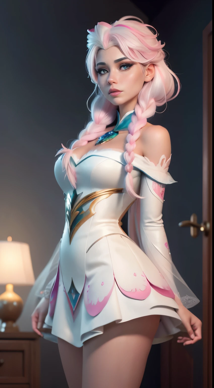 Elfgirl (rose quartz SU-Elsa frozen Disney Tinker waifu mezclando modelos .) (ultra FUSION of white and pink hair) Highly detailed CG unity 8k wallpaper, style shot, complex, high detail, dramatic, highest quality movie still image, very detailed, masterpiece, best quality, character design, Elsa, Elsa from Frozen,Fusion Pink Diamond (( Dark style)), realistic ultra-detailed rendering style, natural light, sharp character design, (hard focus, 8k), (((natural skin texture))), 8k textures, soft cinematic lighting, adobe lightroom, dark room, hdr, Sophisticated, Elegant, Rich Detail, Sharp Focuilm Look) )), Soothing Tones, Detail Frenzy, Intricate Detail, Super Detail, Low Contrast, Soft Film Lighting, Dull Colors, Exposure Blending, HDR, Fade, 35mm, f/1.4, ISO64, f16, 25 sec.