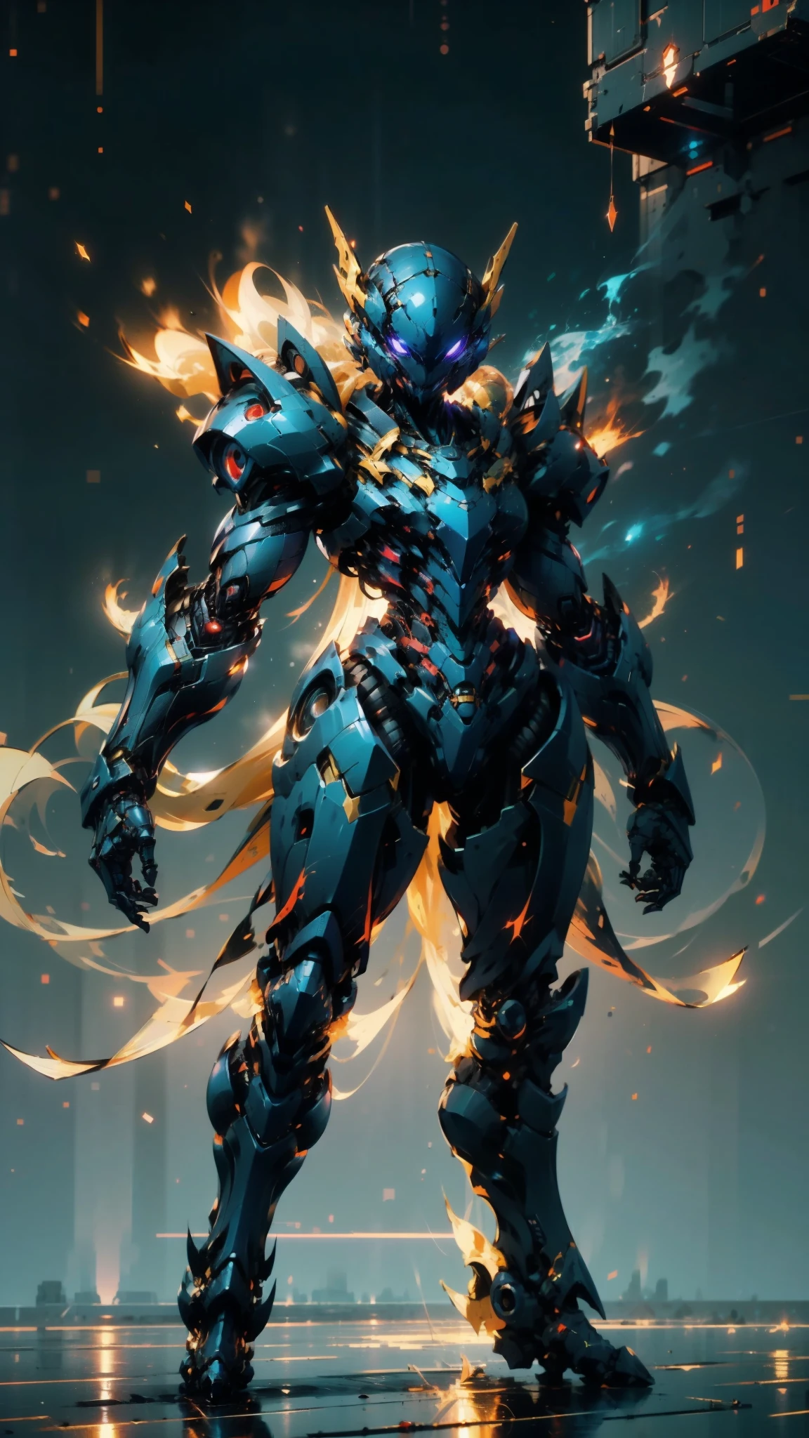 A woman adorned in fantasy-style full-body armor, a crown-concept fully enclosed helmet that unveils only her eyes, a composite layered chest plate, fully encompassing shoulder and hand guards, a lightweight waist armor, form-fitting shin guards, the overall design is heavy-duty yet flexible, ((the armor gleams with a golden glow, complemented by red and blue accents)), exhibiting a noble aura, she floats above a fantasy-surreal high-tech city, this character embodies a finely crafted fantasy-surreal style armored hero in anime style, exquisite and mature manga art style, (Queen bee mixed with Spider concept Armor, plasma, blood), ((Element, energy, elegant, goddess, femminine:1.5)), metallic, high definition, best quality, highres, ultra-detailed, ultra-fine painting, extremely delicate, professional, anatomically correct, symmetrical face, extremely detailed eyes and face, high quality eyes, creativity, RAW photo, UHD, 32k, Natural light, cinematic lighting, masterpiece-anatomy-perfect, masterpiece:1.5