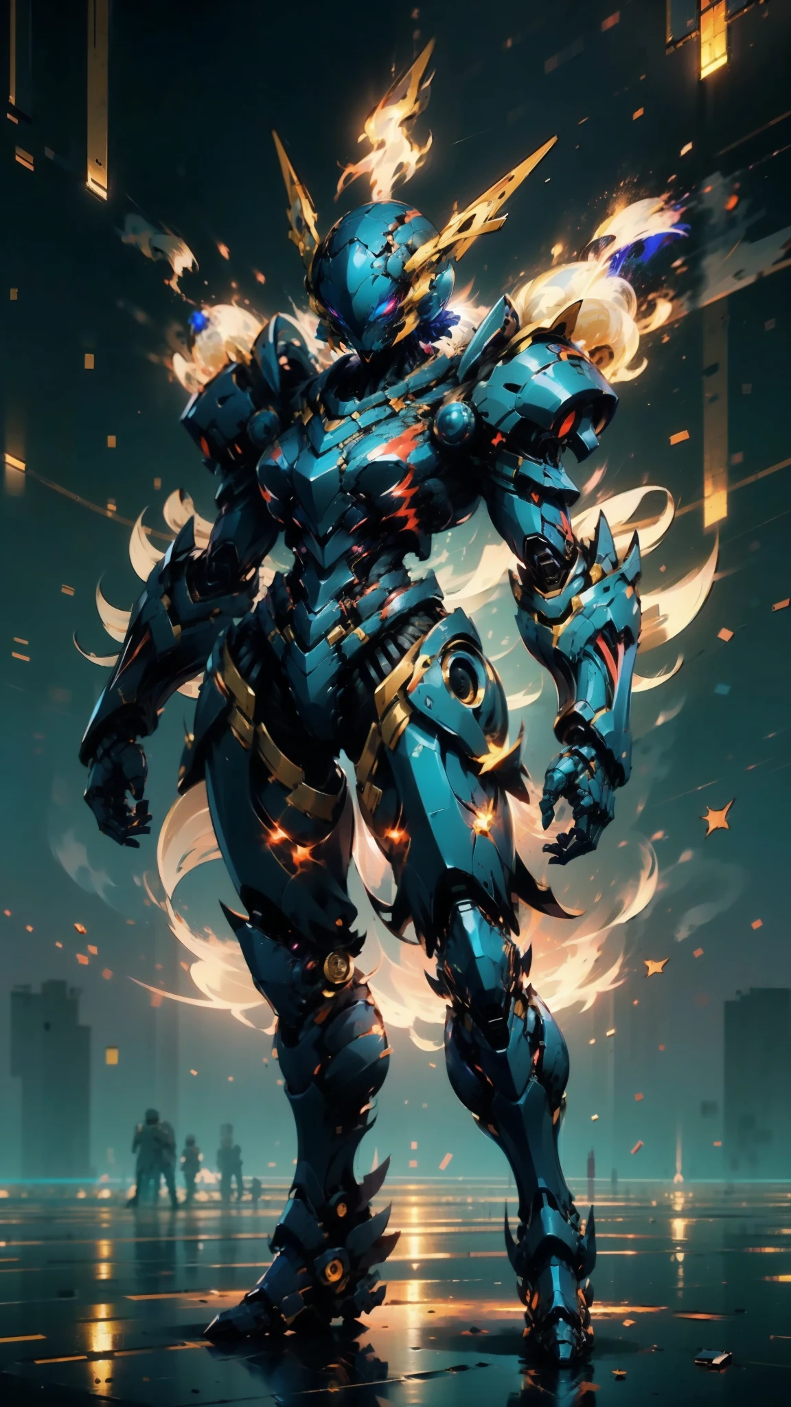 A woman adorned in fantasy-style full-body armor, a crown-concept fully enclosed helmet that unveils only her eyes, a composite layered chest plate, fully encompassing shoulder and hand guards, a lightweight waist armor, form-fitting shin guards, the overall design is heavy-duty yet flexible, ((the armor gleams with a golden glow, complemented by red and blue accents)), exhibiting a noble aura, she floats above a fantasy-surreal high-tech city, this character embodies a finely crafted fantasy-surreal style armored hero in anime style, exquisite and mature manga art style, (Queen bee mixed with Spider concept Armor, plasma, blood), ((Element, energy, elegant, goddess, femminine:1.5)), metallic, high definition, best quality, highres, ultra-detailed, ultra-fine painting, extremely delicate, professional, anatomically correct, symmetrical face, extremely detailed eyes and face, high quality eyes, creativity, RAW photo, UHD, 32k, Natural light, cinematic lighting, masterpiece-anatomy-perfect, masterpiece:1.5