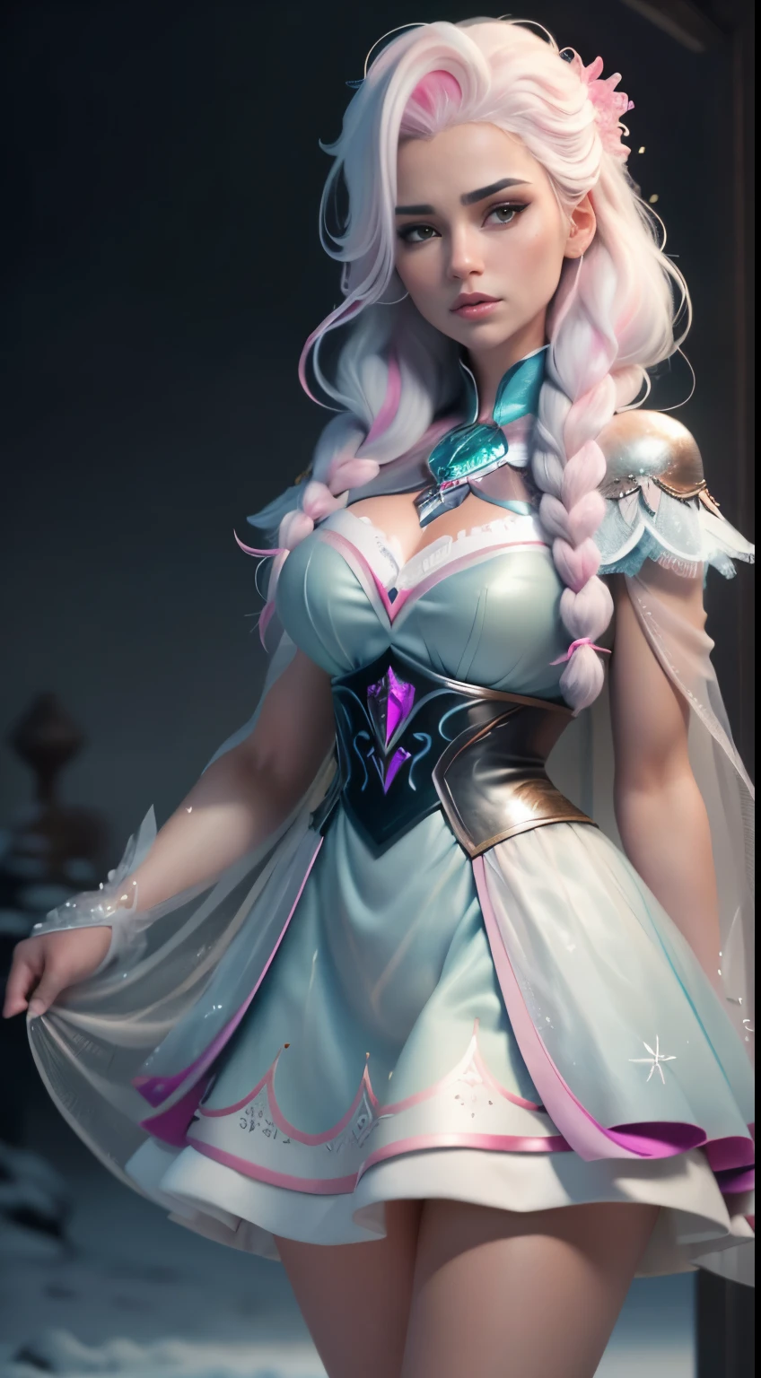 (Komi-san-Elsa frozen Disney mezclando modelos .) (ultra FUSION of white and pink hair) Highly detailed CG unity 8k wallpaper, style shot, complex, high detail, dramatic, highest quality movie still image, very detailed, masterpiece, best quality, character design, Elsa, Elsa from Frozen,Komi-san fusion (( Dark style)), realistic ultra-detailed rendering style, natural light, sharp character design, (hard focus, 8k), (((natural skin texture))), 8k textures, soft cinematic lighting, adobe lightroom, dark room, hdr, Sophisticated, Elegant, Rich Detail, Sharp Focuilm Look) )), Soothing Tones, Detail Frenzy, Intricate Detail, Super Detail, Low Contrast, Soft Film Lighting, Dull Colors, Exposure Blending, HDR, Fade, 35mm, f/1.4, ISO64, f16, 25 sec.