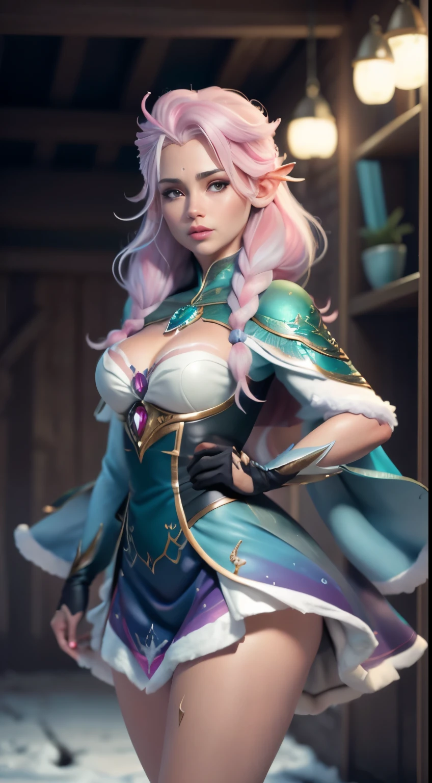 Elfgirl (Komi-san-Elsa frozen Disney  mezclando modelos .) (ultra FUSION of white and pink hair) Highly detailed CG unity 8k wallpaper, style shot, complex, high detail, dramatic, highest quality movie still image, very detailed, masterpiece, best quality, character design, Elsa, Elsa from Frozen,Komi-san fusion (( Dark style)), realistic ultra-detailed rendering style, natural light, sharp character design, (hard focus, 8k), (((natural skin texture))), 8k textures, soft cinematic lighting, adobe lightroom, dark room, hdr, Sophisticated, Elegant, Rich Detail, Sharp Focuilm Look) )), Soothing Tones, Detail Frenzy, Intricate Detail, Super Detail, Low Contrast, Soft Film Lighting, Dull Colors, Exposure Blending, HDR, Fade, 35mm, f/1.4, ISO64, f16, 25 sec.