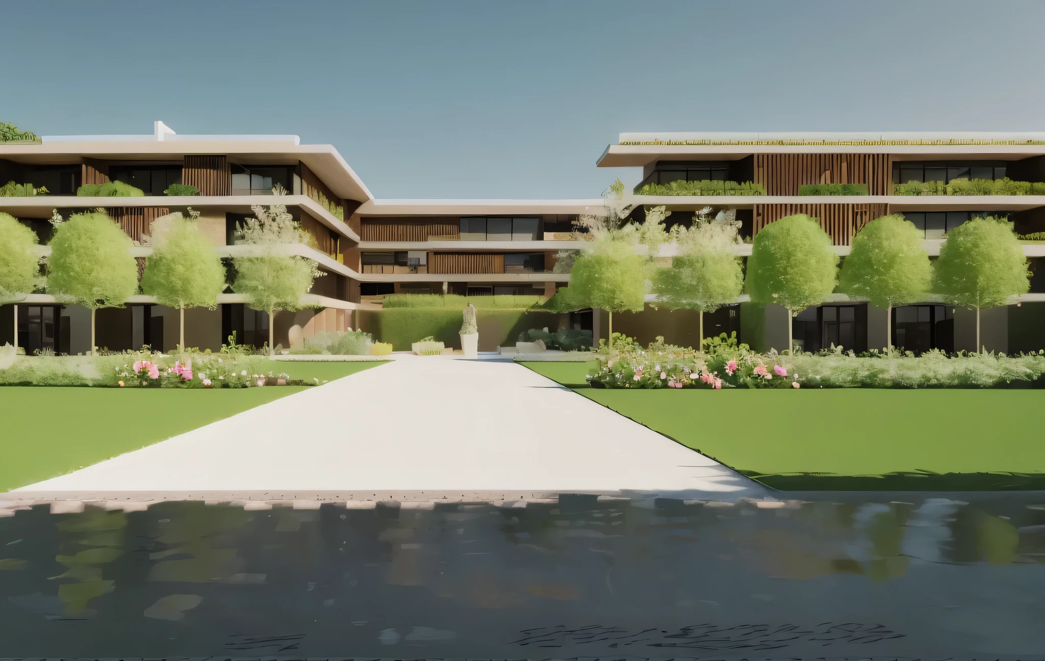 rendering of a garden, pessoas, Trees,