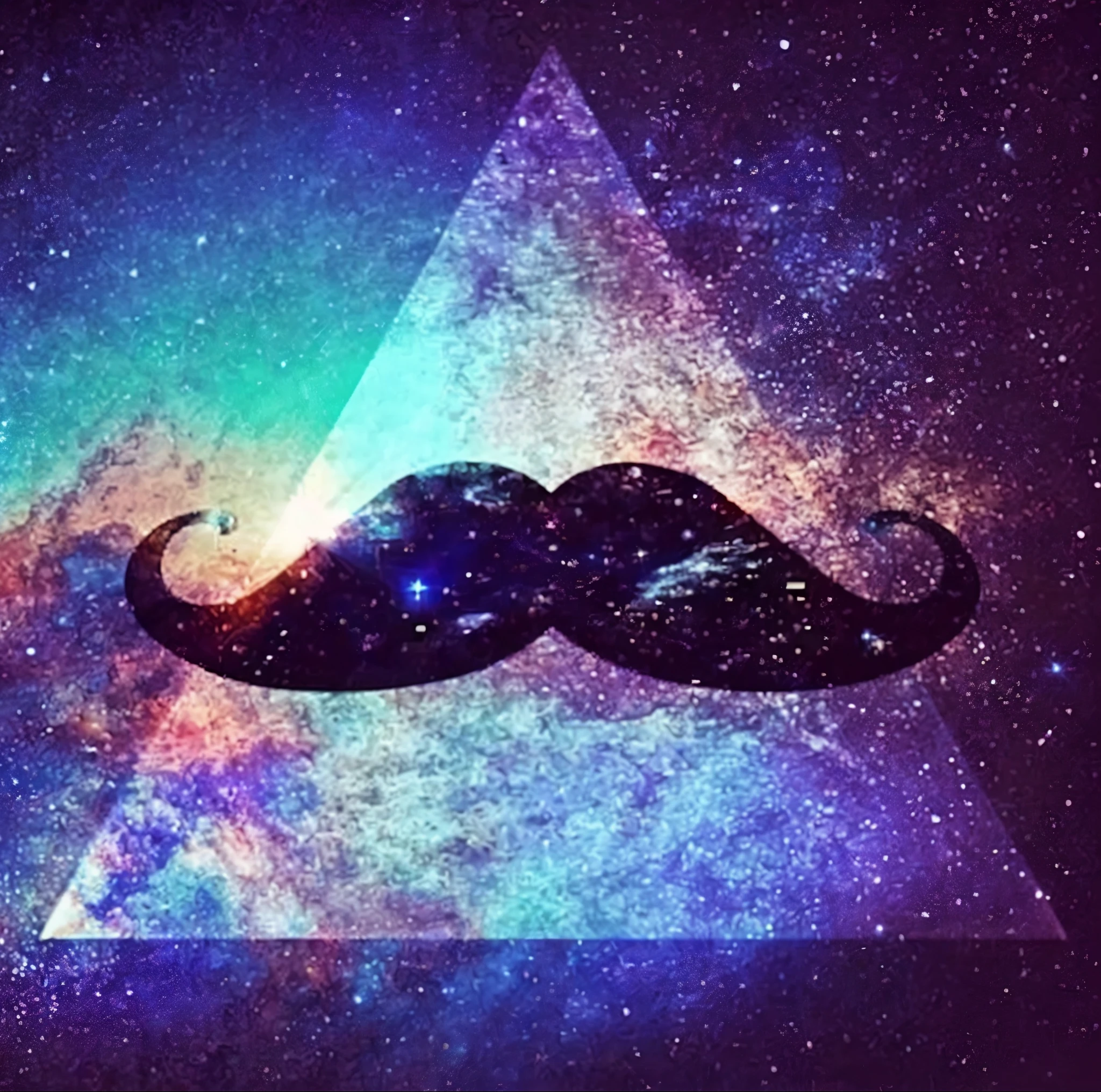 Generate a triangle in space, who will have a mustache, monocle and hat