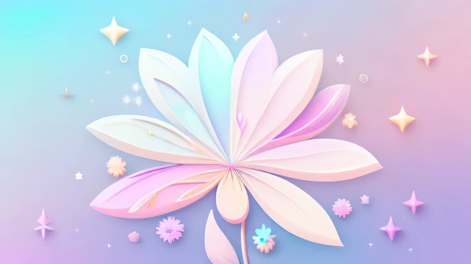 "A flower, cartoon illustration, sky in a gradient of pastel colors with twinkling stars. Immerse yourself in a mystical world full of magical elements (weighted at 0.9)."