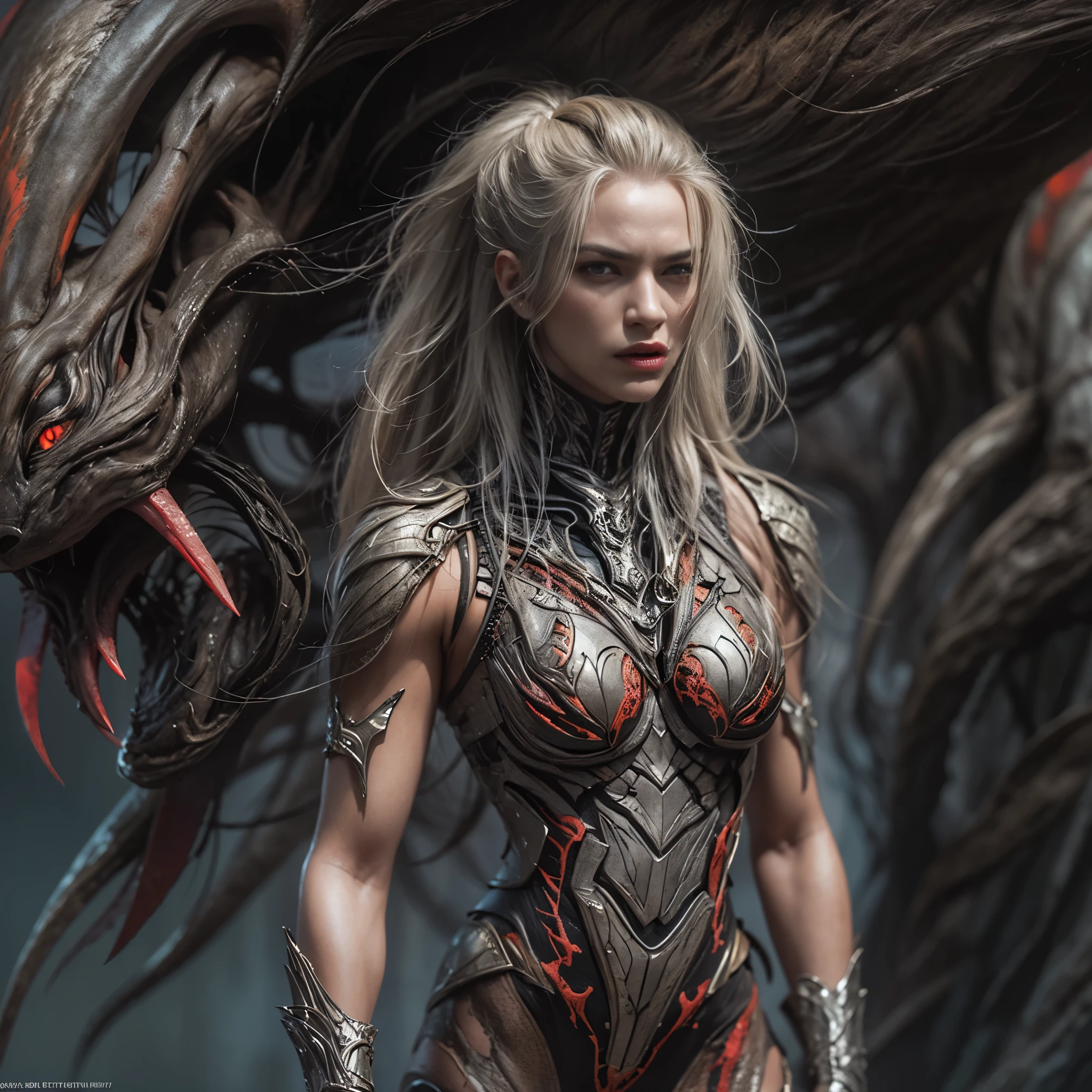 1 female alien, The predator, (extremely beautiful:1.2), (intense gaze:1.4), (predator:1.1), long dark claws, (NSFW:1), nipples, thick eyebrows, (She has shining red eyes:1.2), the most beautiful face in the universe, platinum blonde, symmetrical beautiful eyes, hyper detailed eyes,

A woman predator with an extremely beautiful face, her intense gaze fixed on her prey, a primal force that could not be denied.

(beautiful lean body:1.5), (muscular build:1.2), (prowling:1.3), (sleek movements:1.4)

Her beautiful body, muscular and toned, moved with sleek grace as she prowled, ready to strike at a moment's notice. The predator within her was always on,                                                                          
                                                                                                                                                               
 cinematic drawing of characters, ultra high quality model, cinematic quality, detail up, (Intricate details:1.2), High resolution, High Definition, drawing faithfully, Official art, Unity 8K wall , 8K Portrait, Best Quality, Very High resolution, ultra detailed artistic photography,