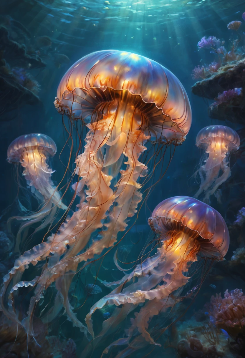 Jellyfish by Karen Wallis, best quality, masterpiece, Representative work, official art, Professional, Ultra intricate detailed, 8k
