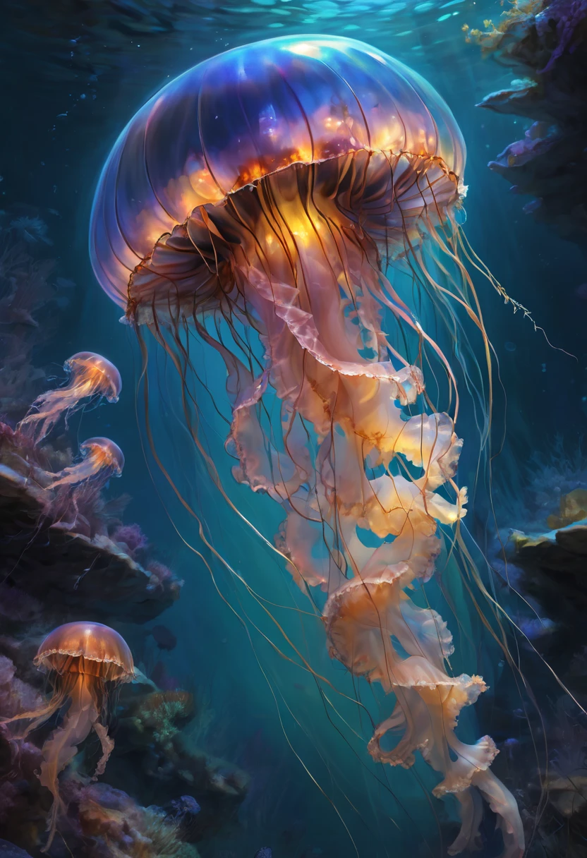 Jellyfish by Karen Wallis, best quality, masterpiece, Representative work, official art, Professional, Ultra intricate detailed, 8k