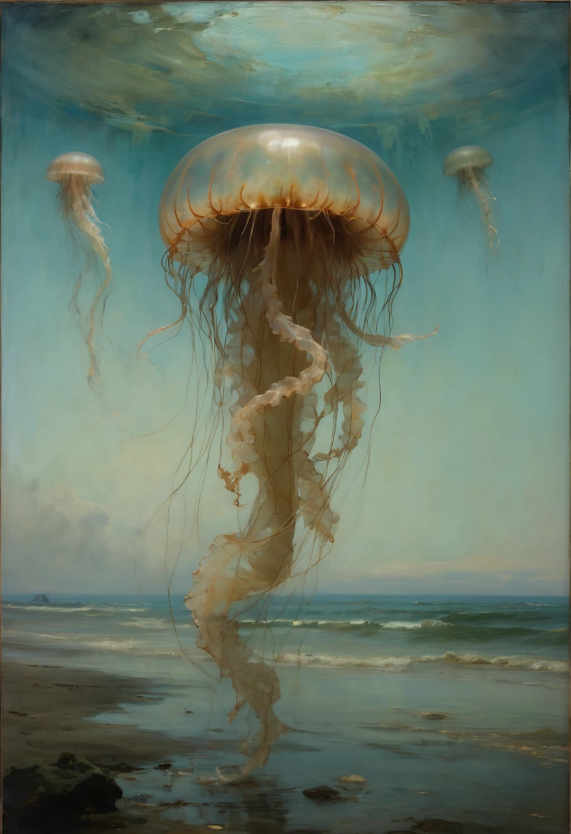 Jellyfish by Abbott Handerson Thayer, best quality, masterpiece, Representative work, official art, Professional, Ultra intricate detailed, 8k