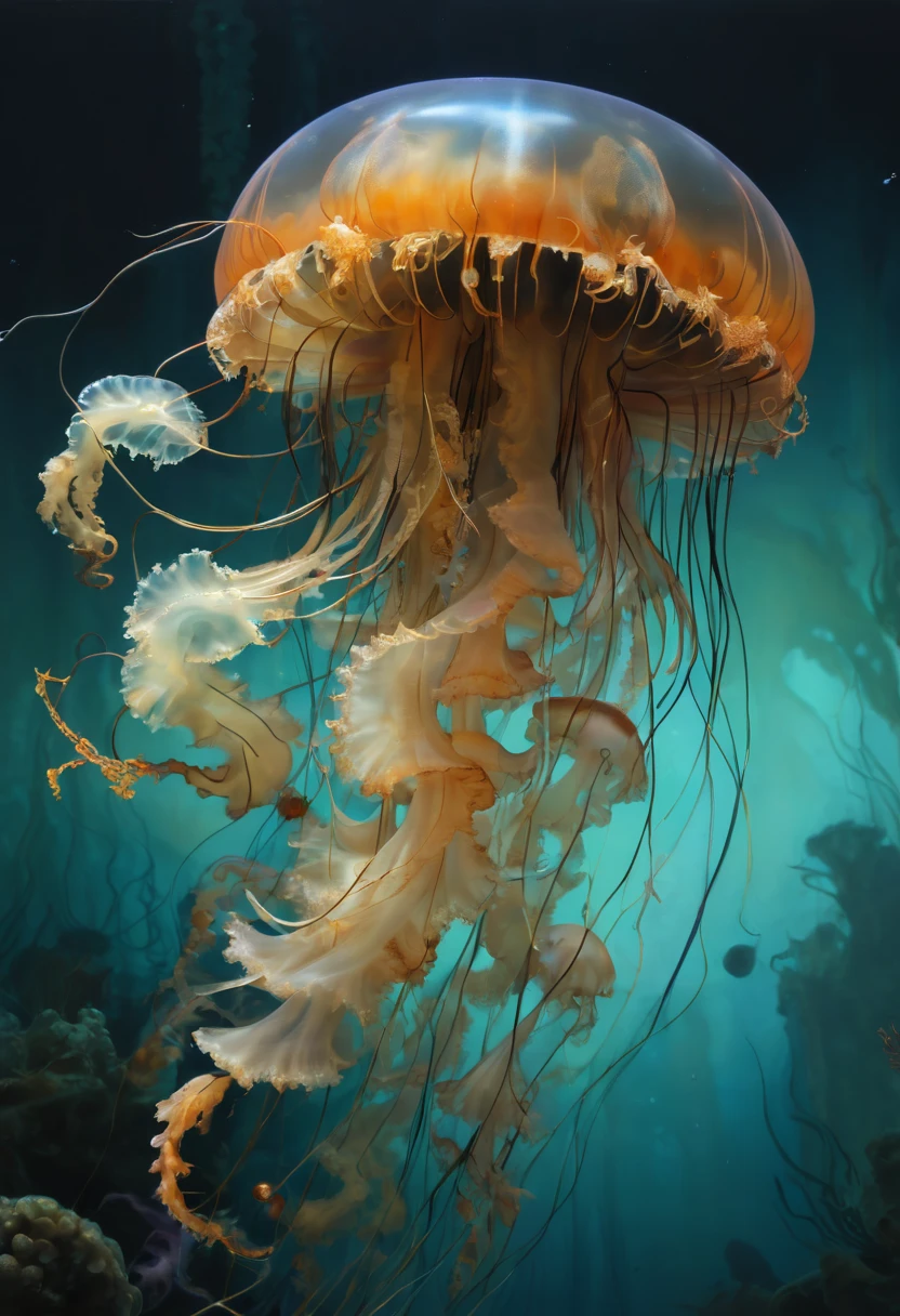 Jellyfish photographed by Miki Asai, best quality, masterpiece, representative work, official art, professional, Super complex and detailed, 8k