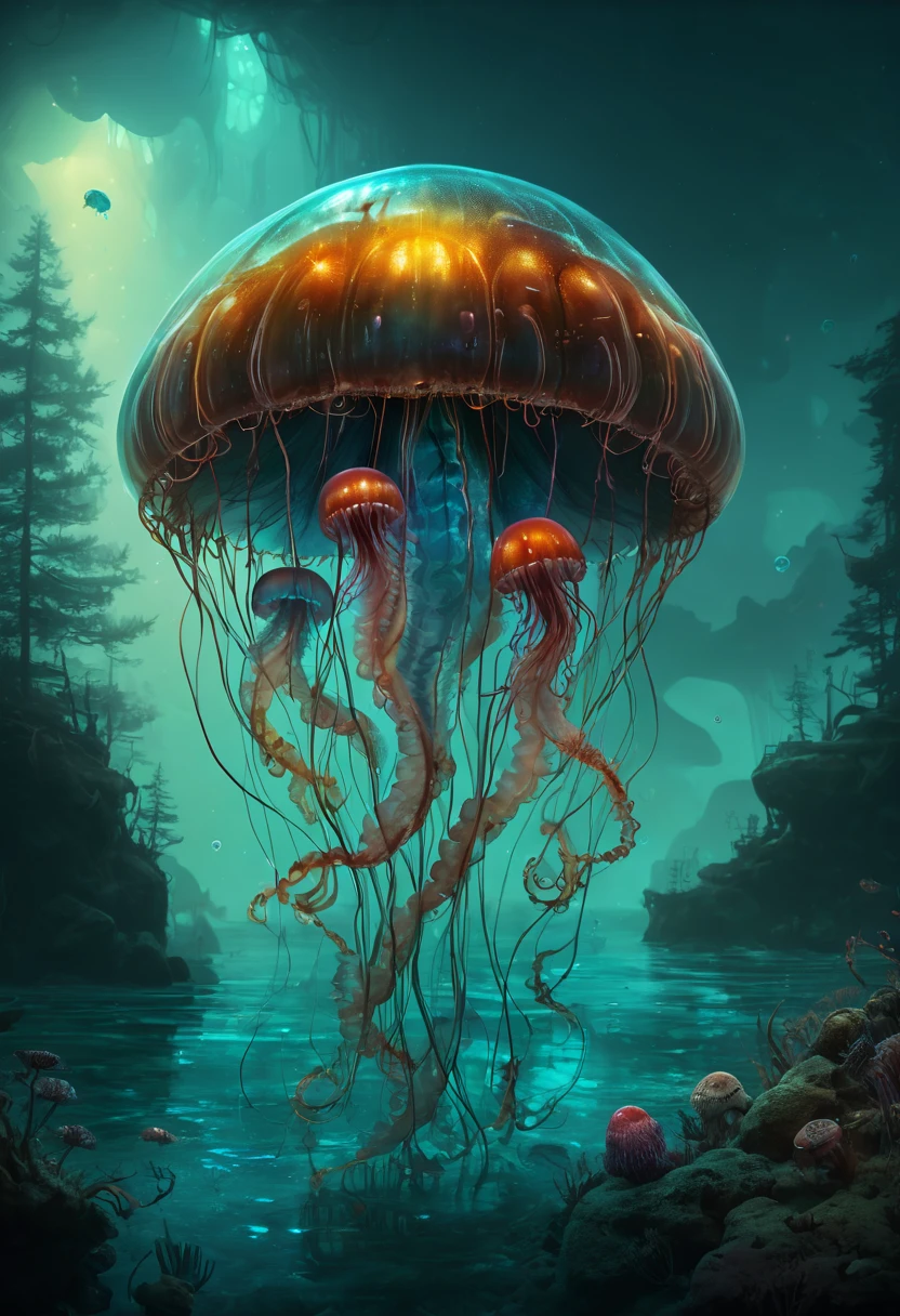 Jellyfish by Alexander Jansson, best quality, masterpiece, Representative work, official art, Professional, Ultra intricate detailed, 8k