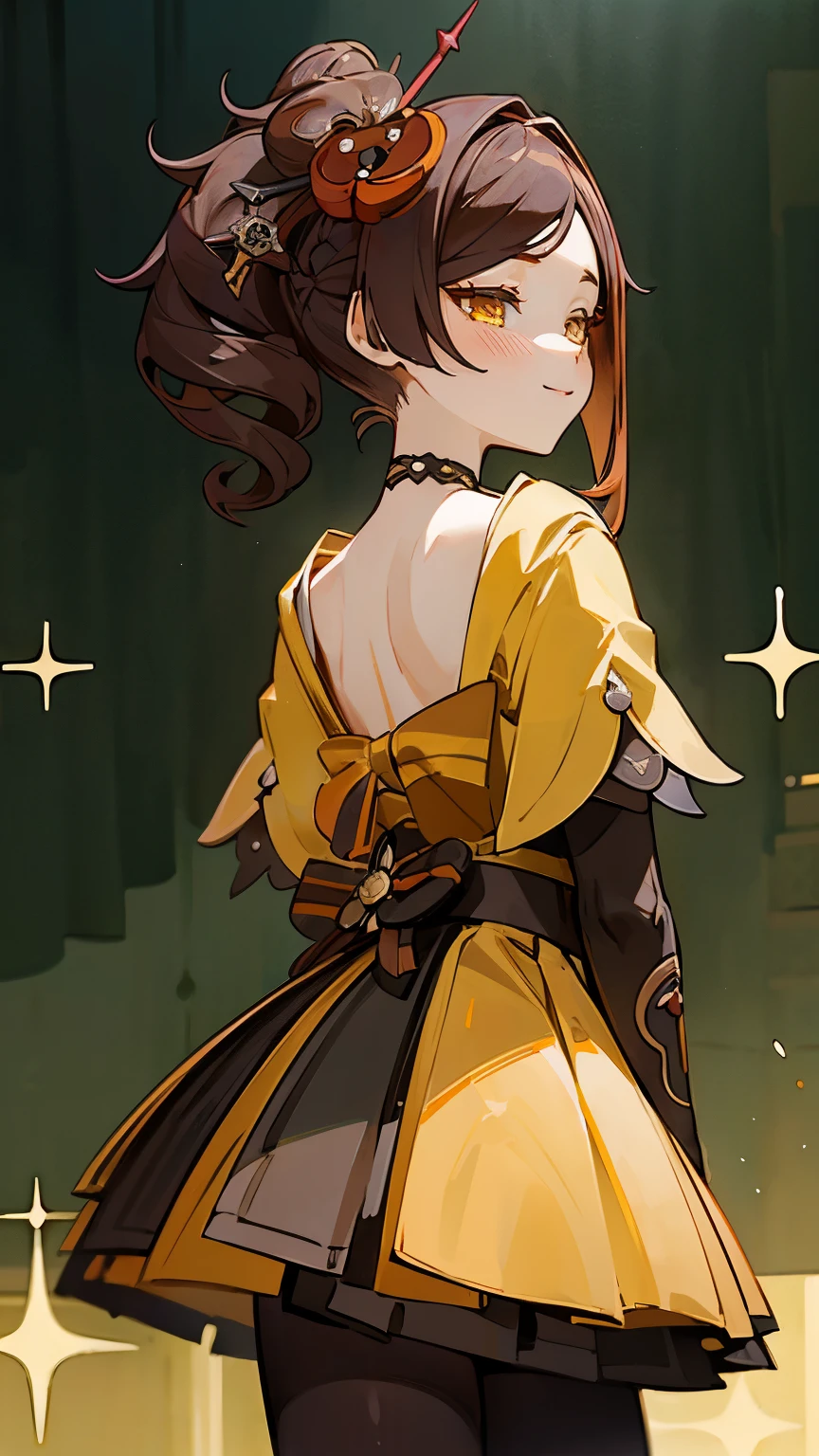 Chiori, (Chiori), masterpiece, best quality, high resolution ,brownlong hair, flower like hairpin, side ponytail hairstyle, yellow kimono, ((Genshin Impact style)), (Genshin impact style of clothes), purple attachments , collarbone, cowboy shot, arms behind back, yellow eyes, medium chest, C tits, look from back, blush, yellow smiley starry eyes, smile, closed mouth, cute, , ecchi, 18 years old, (NSFW), correct anatomy, correct hands, five fingers、(best qualtiy)、(ultra-detailliert)、(a high chroma)、(CG Illustration)、((full-shot))、22 year old beautiful 、Delicate beautiful face、(red blush), (Anime-style eyes:1.3), 、((turned around))、The best lighting、shores, (One lady)、( masterpiece)、(best qualtiy)、(ultra-detailliert)、(a high chroma)、(CG Illustration)、((full-shot))、22 year old beautiful 、Delicate beautiful face、(red blush)、((Longhaire))、(A dark-haired)、(dishevled hair)、(Anime-style eyes:1.3), ((Thick black tights)), ((turned around))、The best lighting、shores