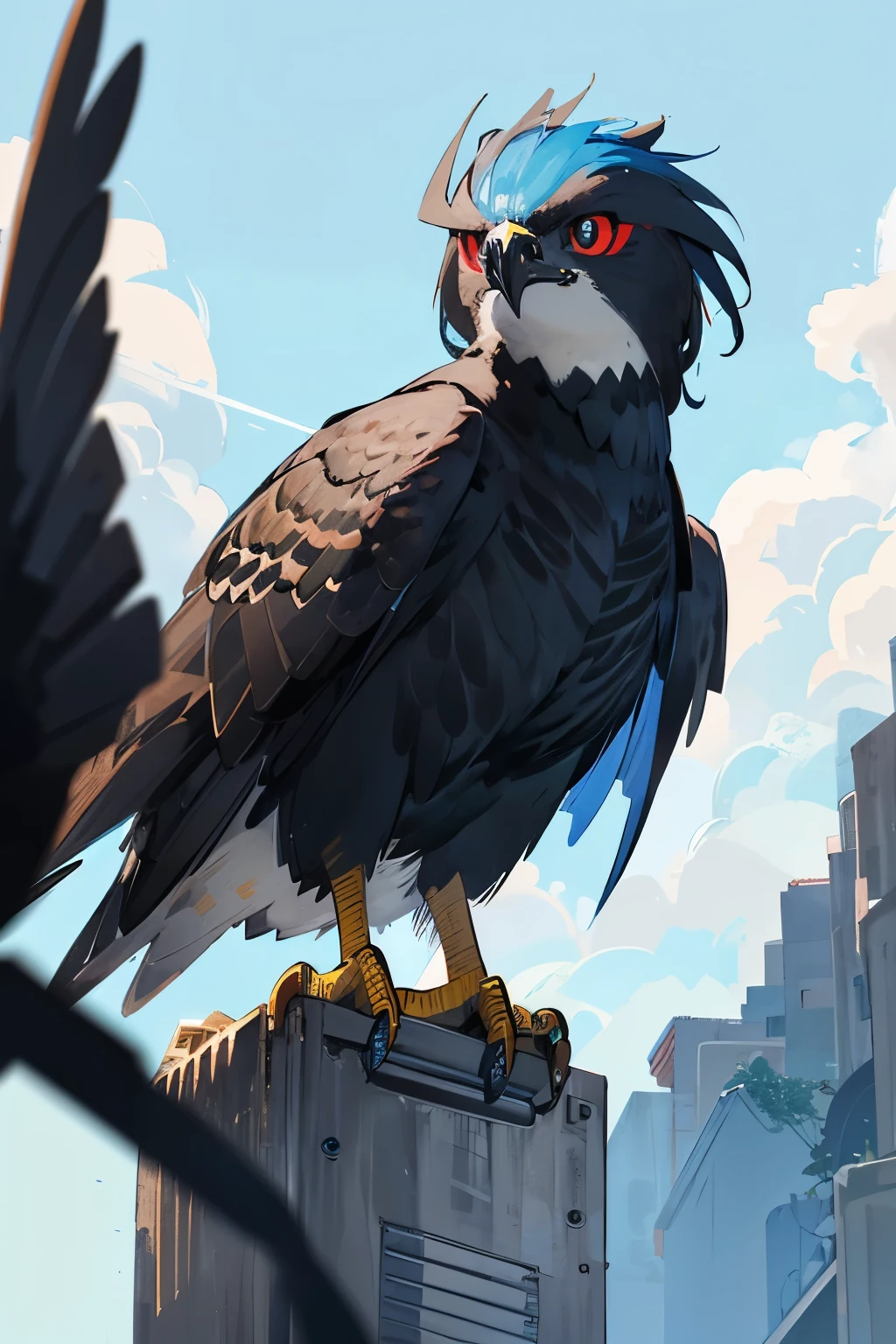 hawk,blue color,red eye,2d,