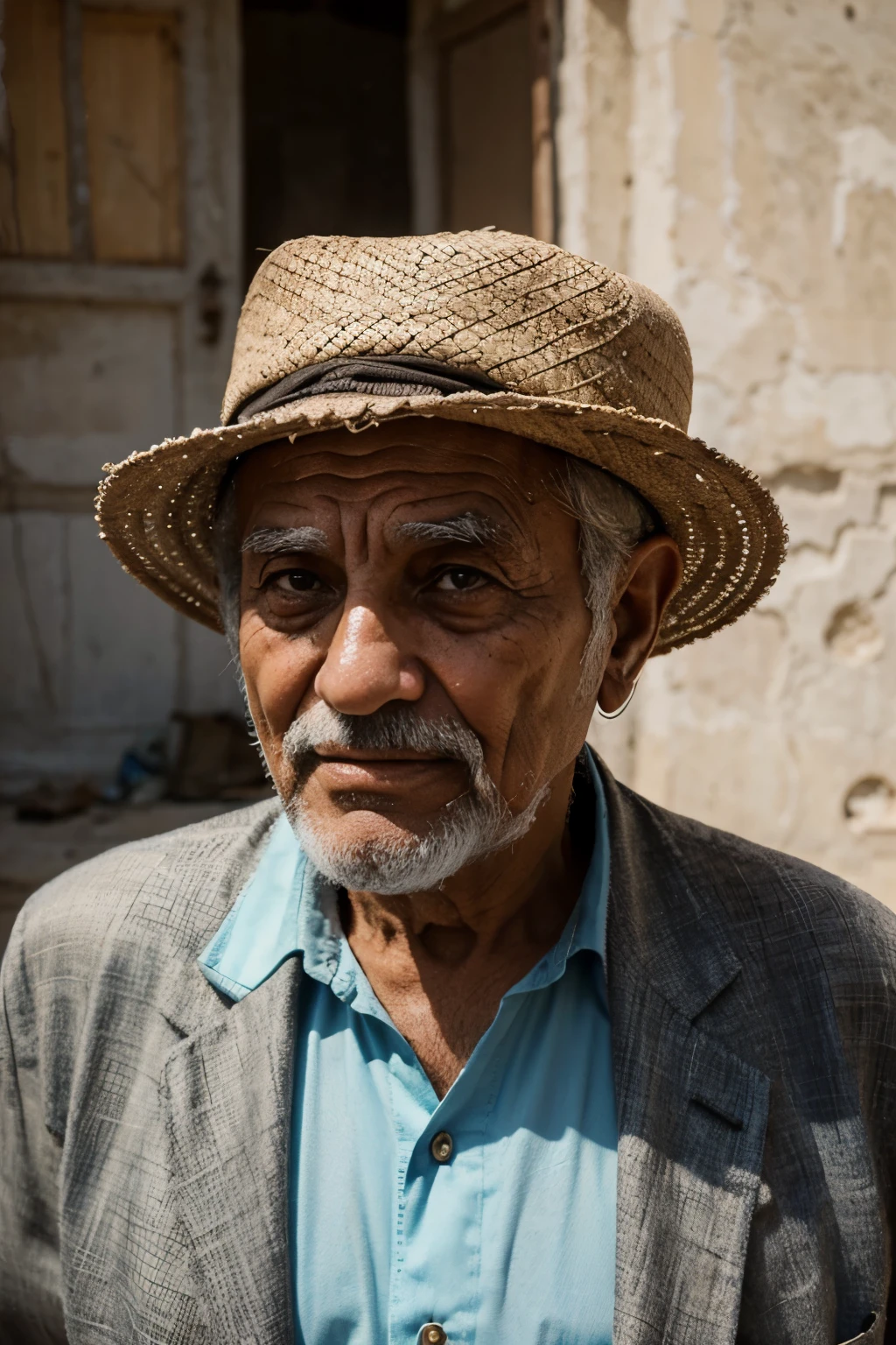 arabic old man with hat in desirt