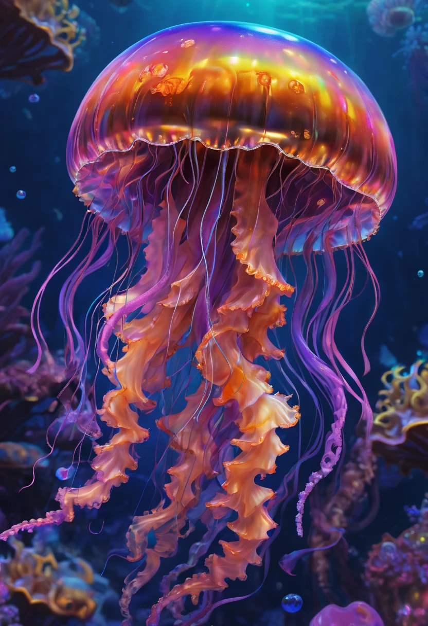 Jellyfish by Lisa_Frank, best quality, masterpiece, Representative work, official art, Professional, Ultra intricate detailed, 8k