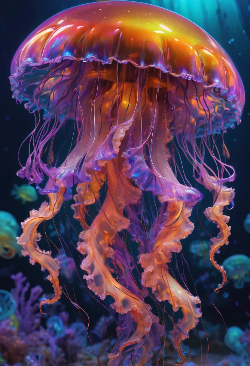 Jellyfish by Lisa_Frank, best quality, masterpiece, Representative work, official art, Professional, Ultra intricate detailed, 8k