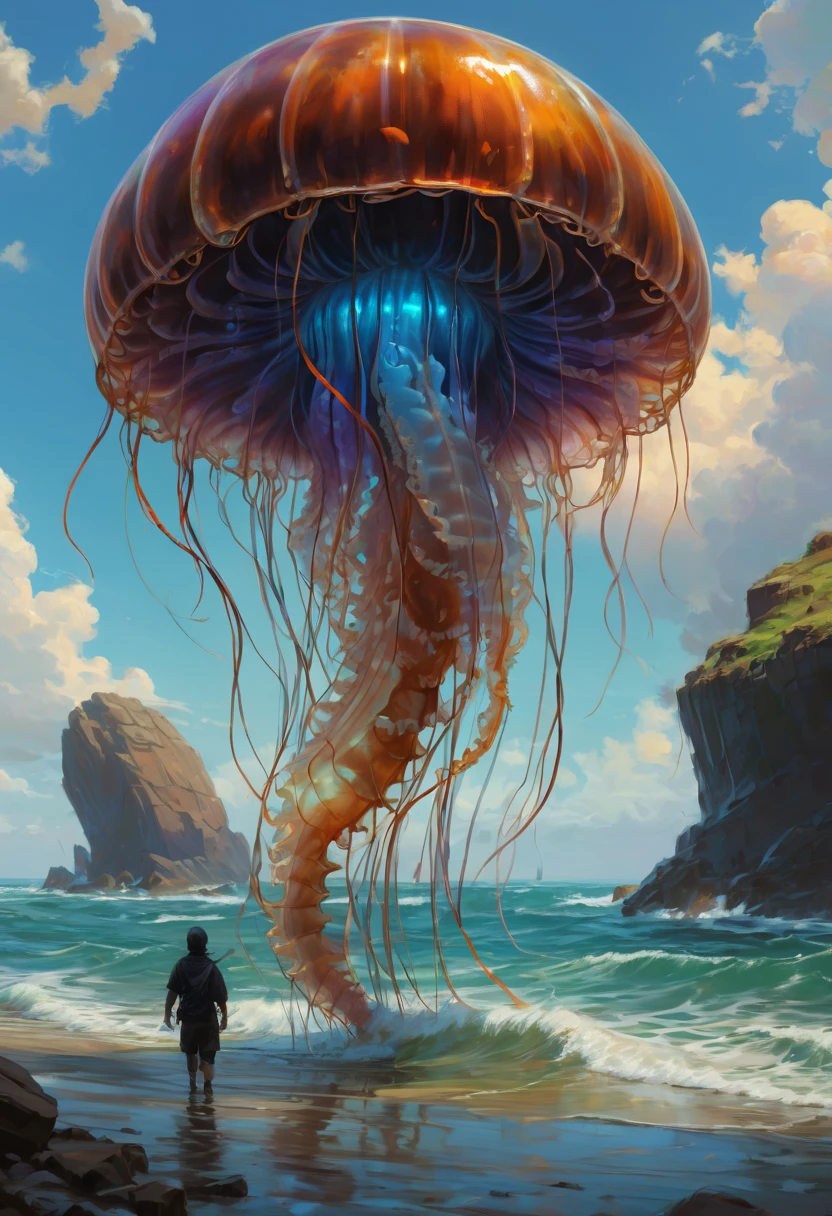 Jellyfish by Noah Bradley, best quality, masterpiece, Representative work, official art, Professional, Ultra intricate detailed, 8k