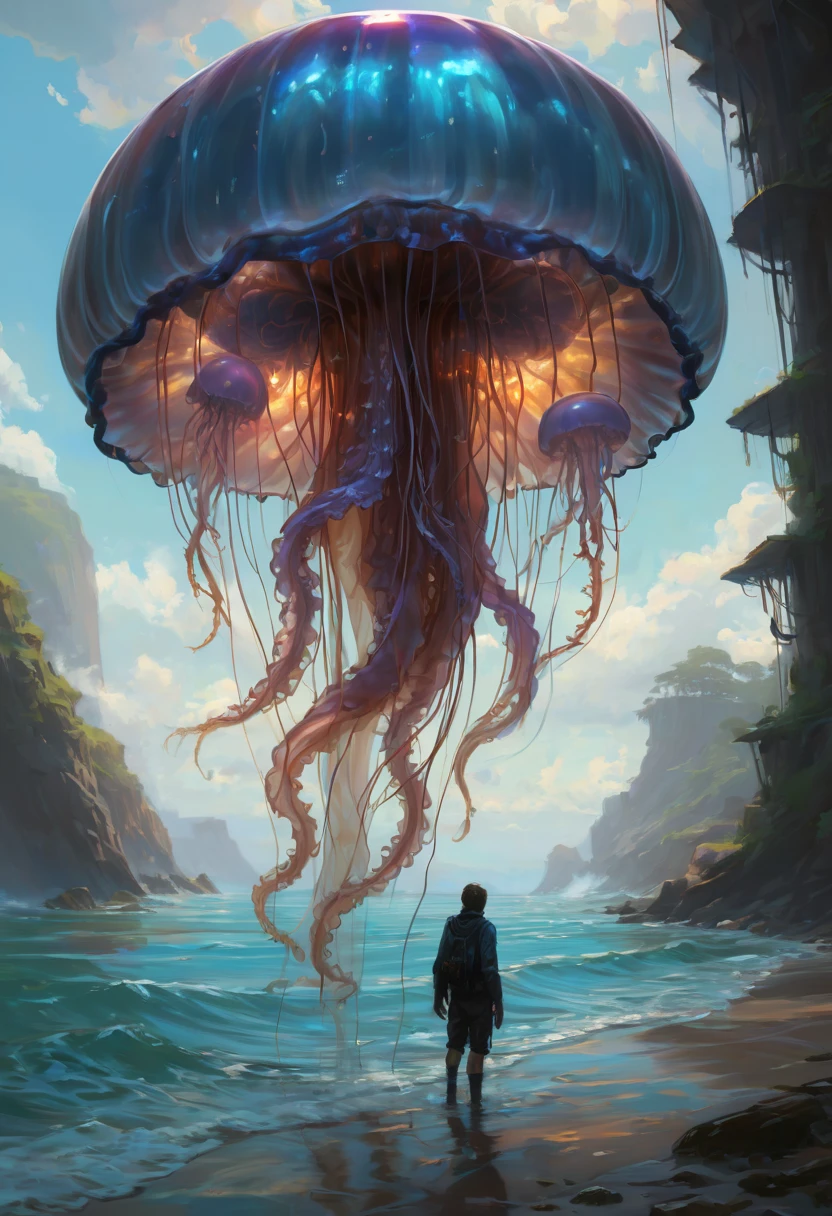 Jellyfish by Noah Bradley, best quality, masterpiece, Representative work, official art, Professional, Ultra intricate detailed, 8k