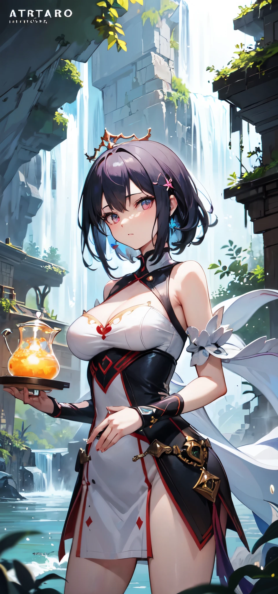 anime girl in white dress standing in front of waterfall, concept art by Shitao, pixiv contest winner, fantasy art, trending on artstation pixiv, anime goddess, artgerm on artstation pixiv, ((a beautiful fantasy empress)), fanart best artstation, beautiful goddess, extremely detailed artgerm, guweiz on pixiv artstation