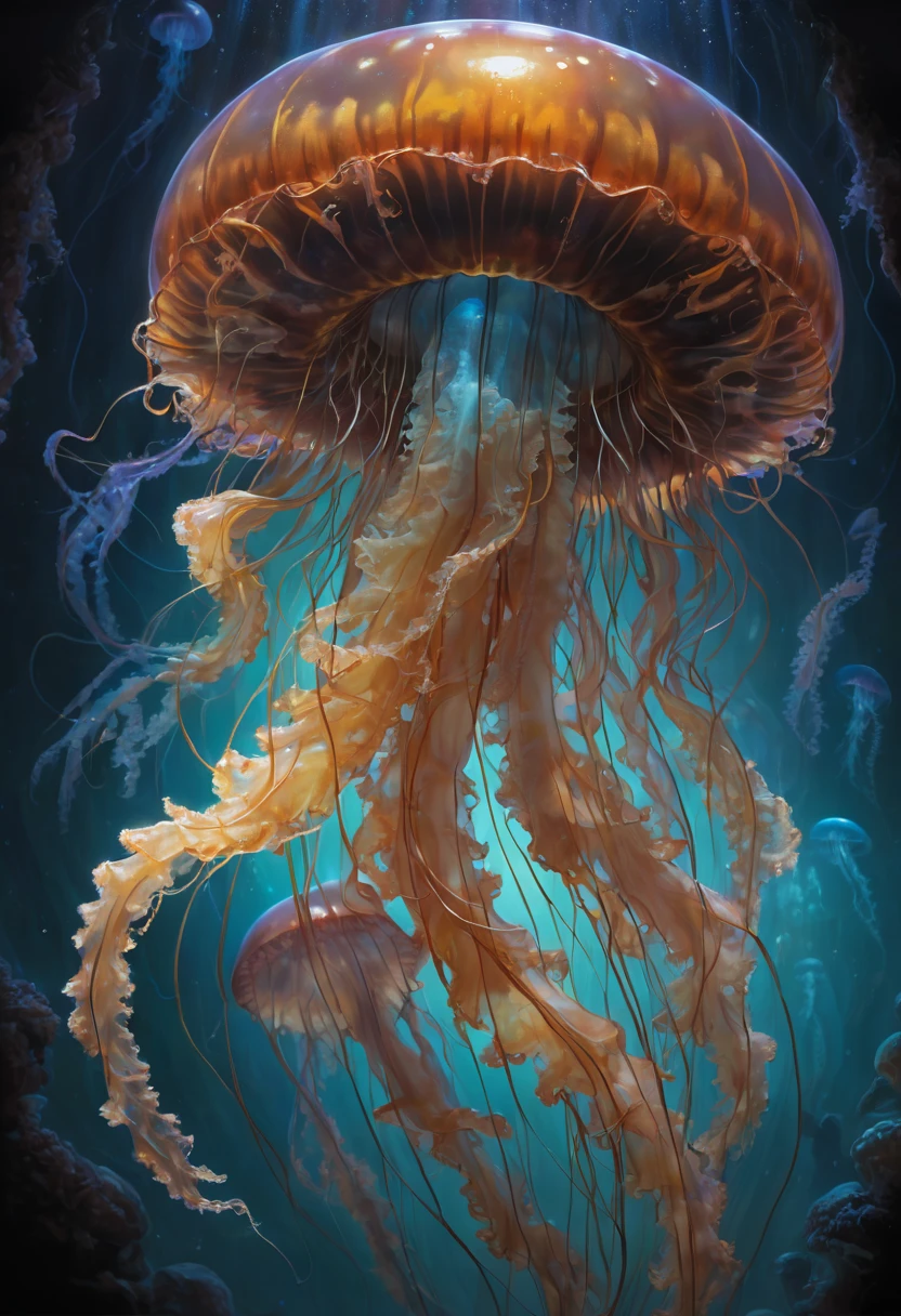 Jellyfish by Drew Struzan, best quality, masterpiece, Representative work, official art, Professional, Ultra intricate detailed, 8k