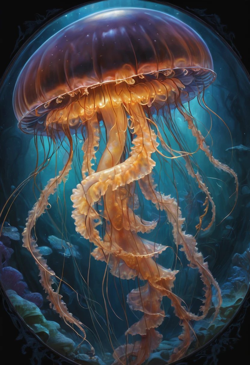 Jellyfish by Drew Struzan, best quality, masterpiece, Representative work, official art, Professional, Ultra intricate detailed, 8k