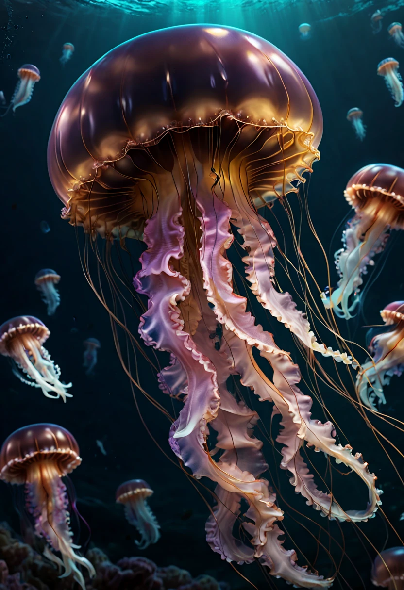 Jellyfish, movie poster, inspired by movie, sea, (realistic, photorealistic, RAWphoto:1.2), octane render, (best quality, masterpiece, Representative work, official art, Professional, Ultra intricate detailed, 8k:1.3)