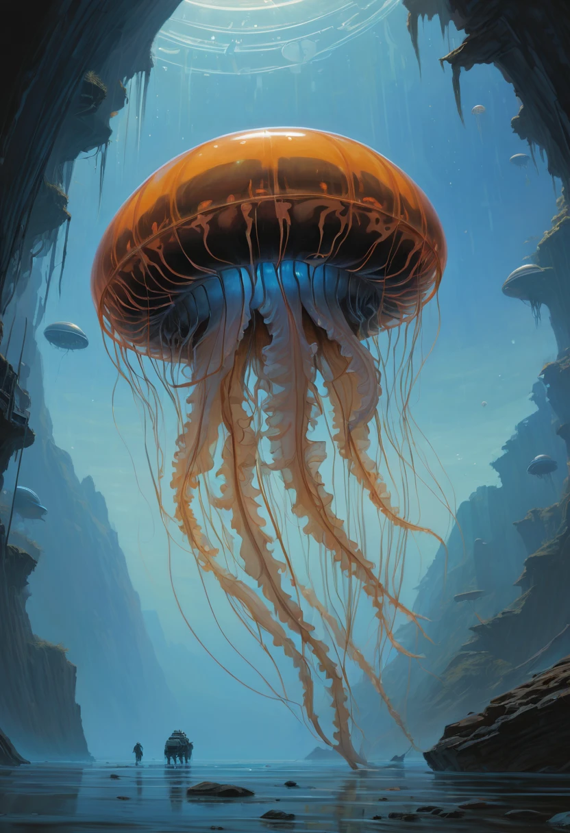 Jellyfish by Ralph McQuarrie, best quality, masterpiece, Representative work, official art, Professional, Ultra intricate detailed, 8k