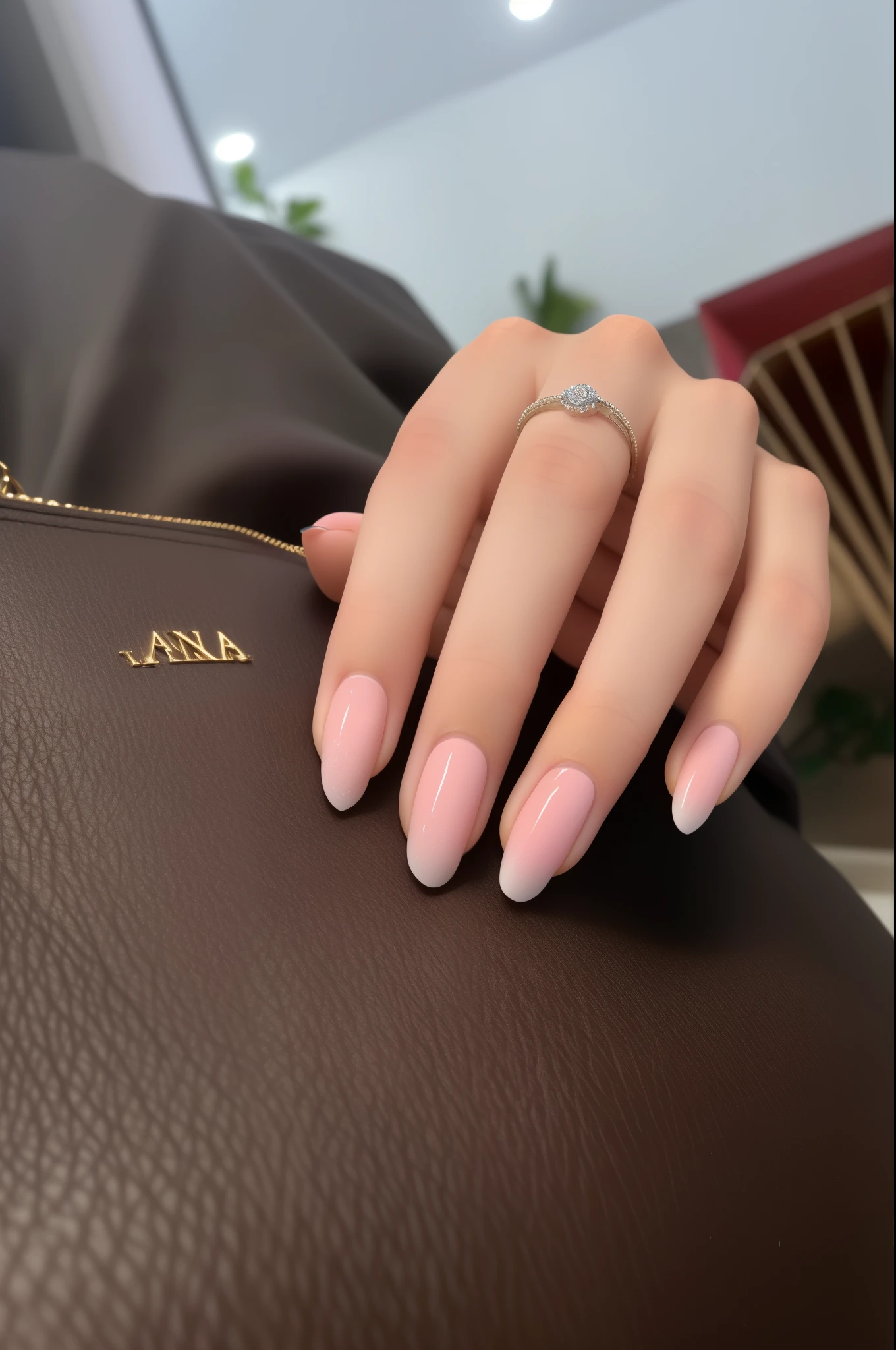 um close de uma pessoa segurando uma bolsa com um anel, unhas, perfect hands, long unhas, neat unhas, Acrylic, unha de lobo, beautiful hands, bem cuidado, elegant hand, painted unhas, woman's hand, perfect hand, dedos delicados, polido e chique, 🤬 🤮 💕 🎀, apontar o dedo com anel