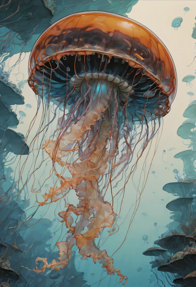 Jellyfish by Naoki Urasawa, best quality, masterpiece, Representative work, official art, Professional, Ultra intricate detailed, 8k