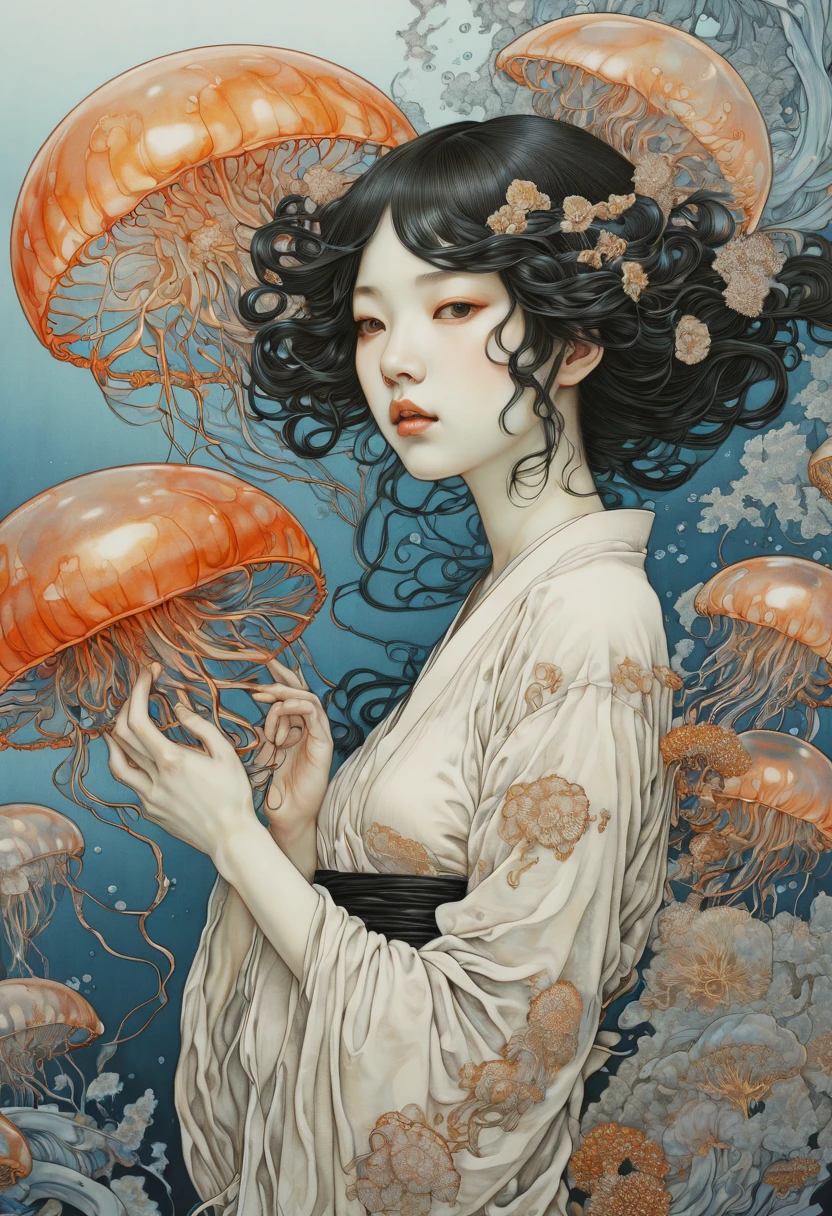 Jellyfish by Takato Yamamoto, best quality, masterpiece, Representative work, official art, Professional, Ultra intricate detailed, 8k