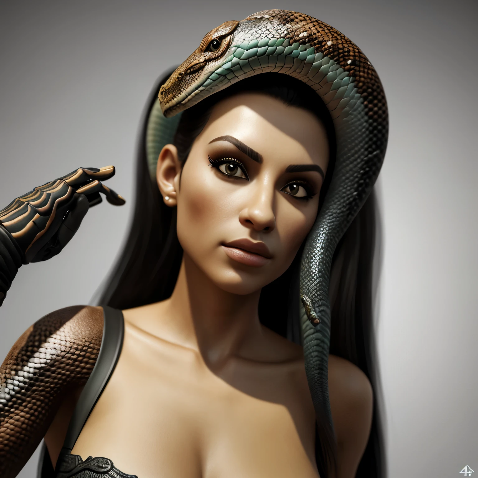 (melhor qualidade, 4k, high resolution, obra de arte:1.2), ultra-detalhado, (Realista, photoRealista, photo-Realista:1.37), hdr, Ultra HD, studio lighting, criado profissionalmente, cores vivas, bokeh, retratos, sexy, Garota Europeia, closeup vista traseira, tatuagem completa em 3D, very detailed snake head, cobra nos ombros