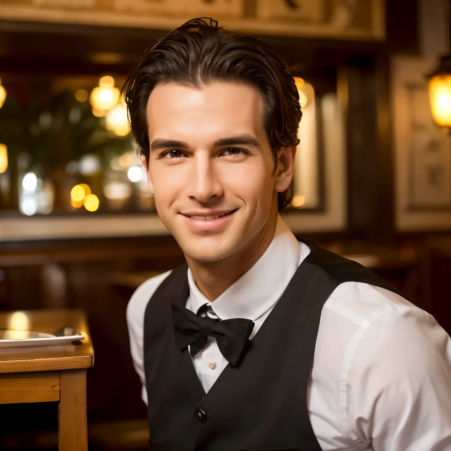 ((Male Only)), (Head Shot), (Face Only), (Handsome Mael Waiter in 30s), (In Restaurant), (Chris Redfield), (Naughty Smile), (Detail: 1 on 1), Natural Muscles, High Quality, Beautiful Eyes, (Detailed Face and Eyes), (Face,: 1 / 2), Noise, Real Photo, ...
