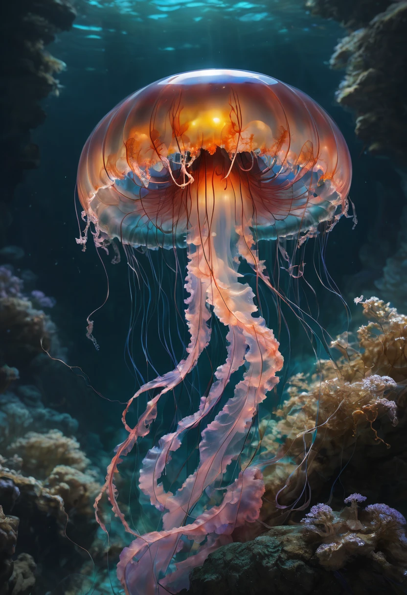 Jellyfish by zhang daqian, best quality, masterpiece, Representative work, official art, Professional, Ultra intricate detailed, 8k