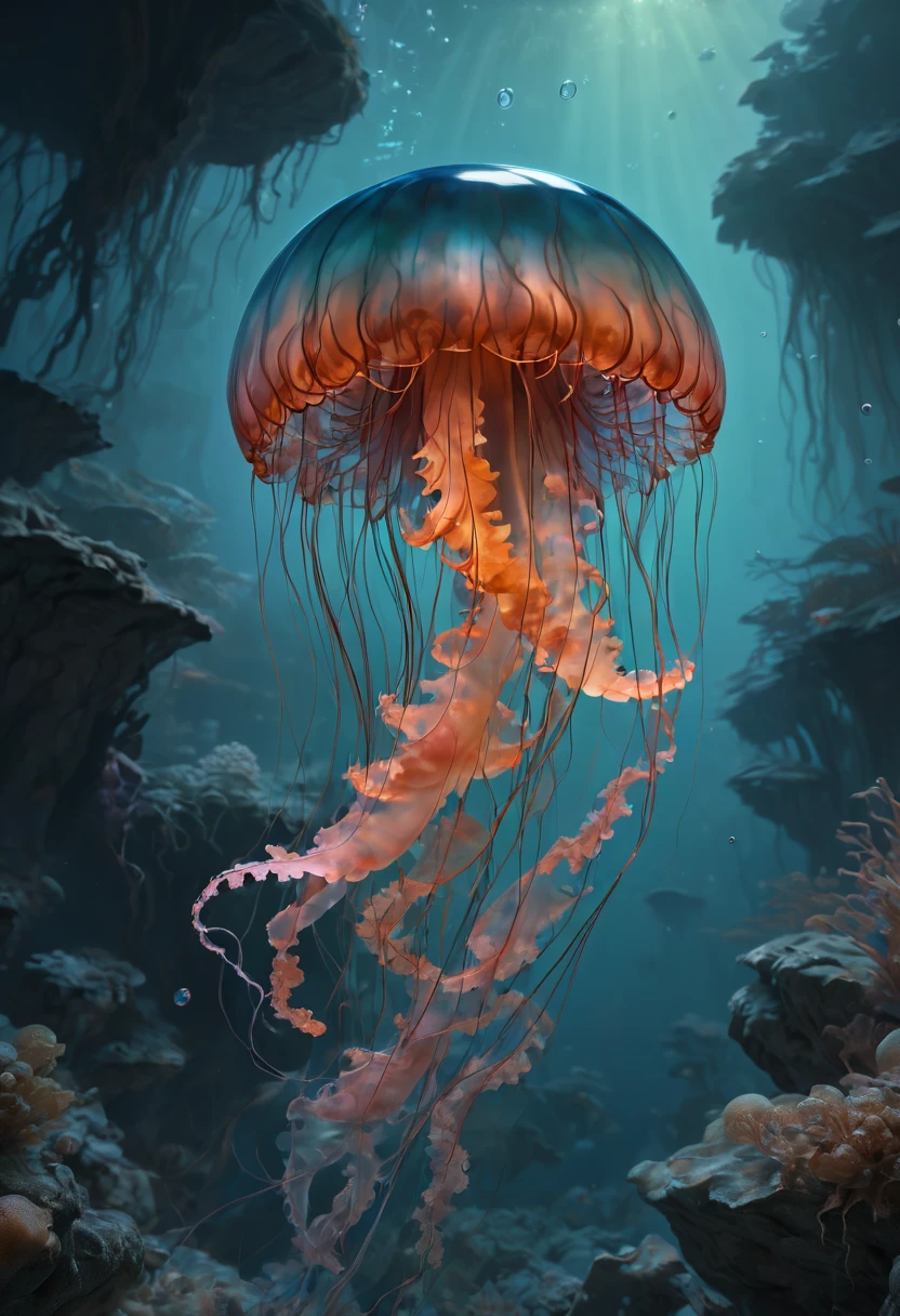 Jellyfish by zhang daqian, best quality, masterpiece, Representative work, official art, Professional, Ultra intricate detailed, 8k