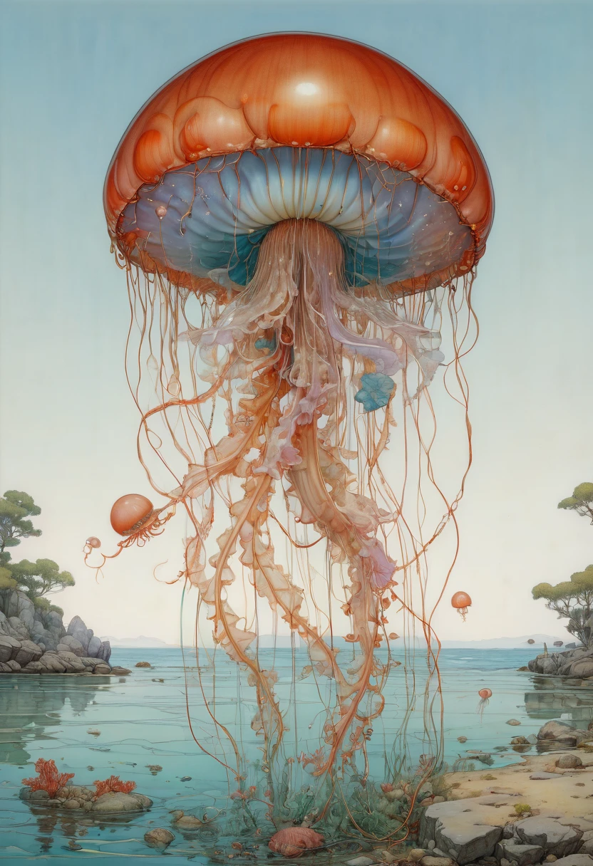 Jellyfish by W. Heath Robinson, best quality, masterpiece, Representative work, official art, Professional, Ultra intricate detailed, 8k