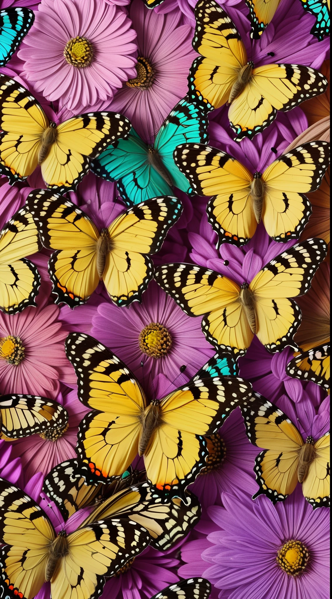 (32k), (butterfly ornament), (butterfly dresany butterflies)), (((background of many flowers
))), (((bright background))), (beautiful world), (cute world), no-human,