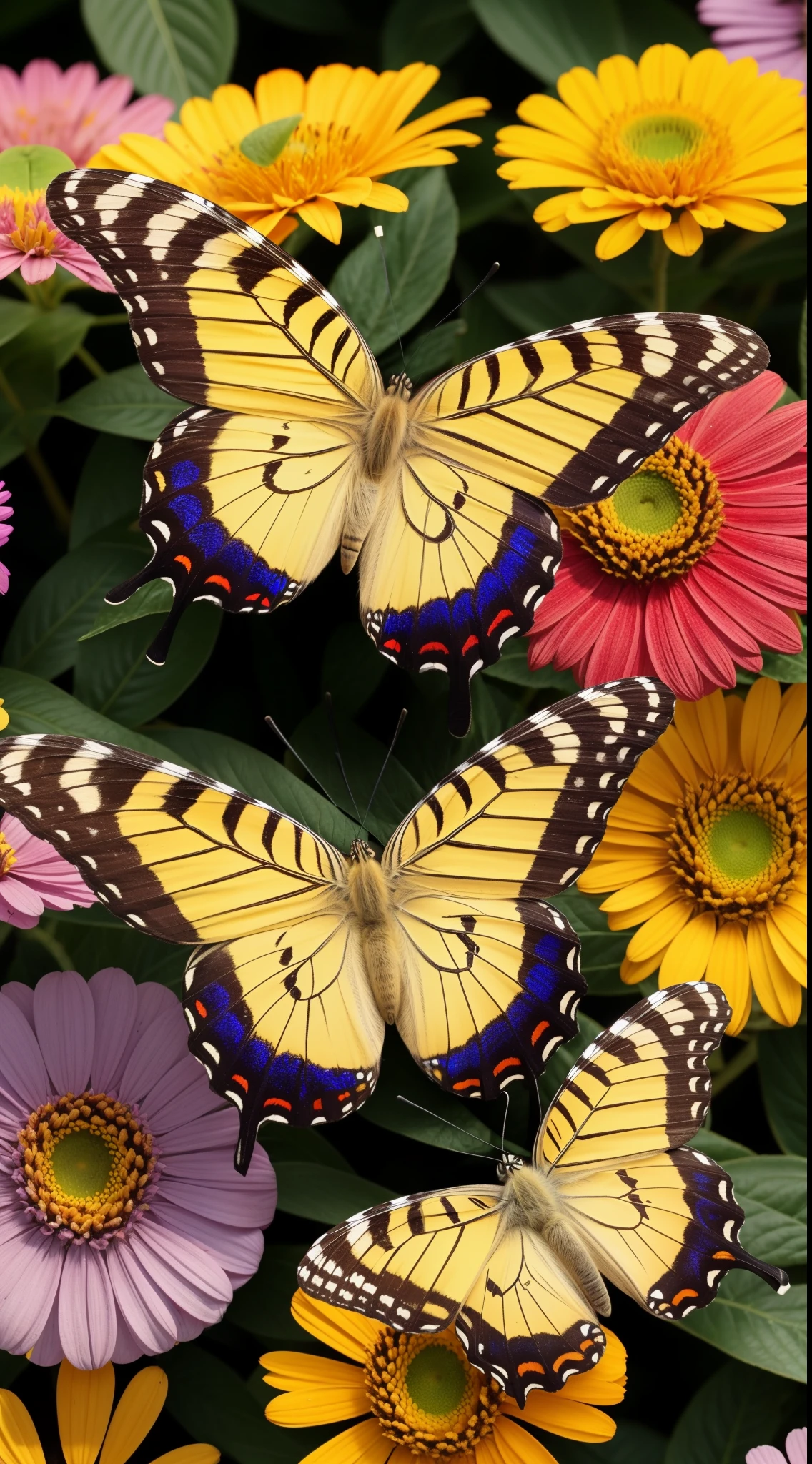 (32k), (butterfly ornament), (butterfly dresany butterflies)), (((background of many flowers
))), (((bright background))), (beautiful world), (cute world), no-human,