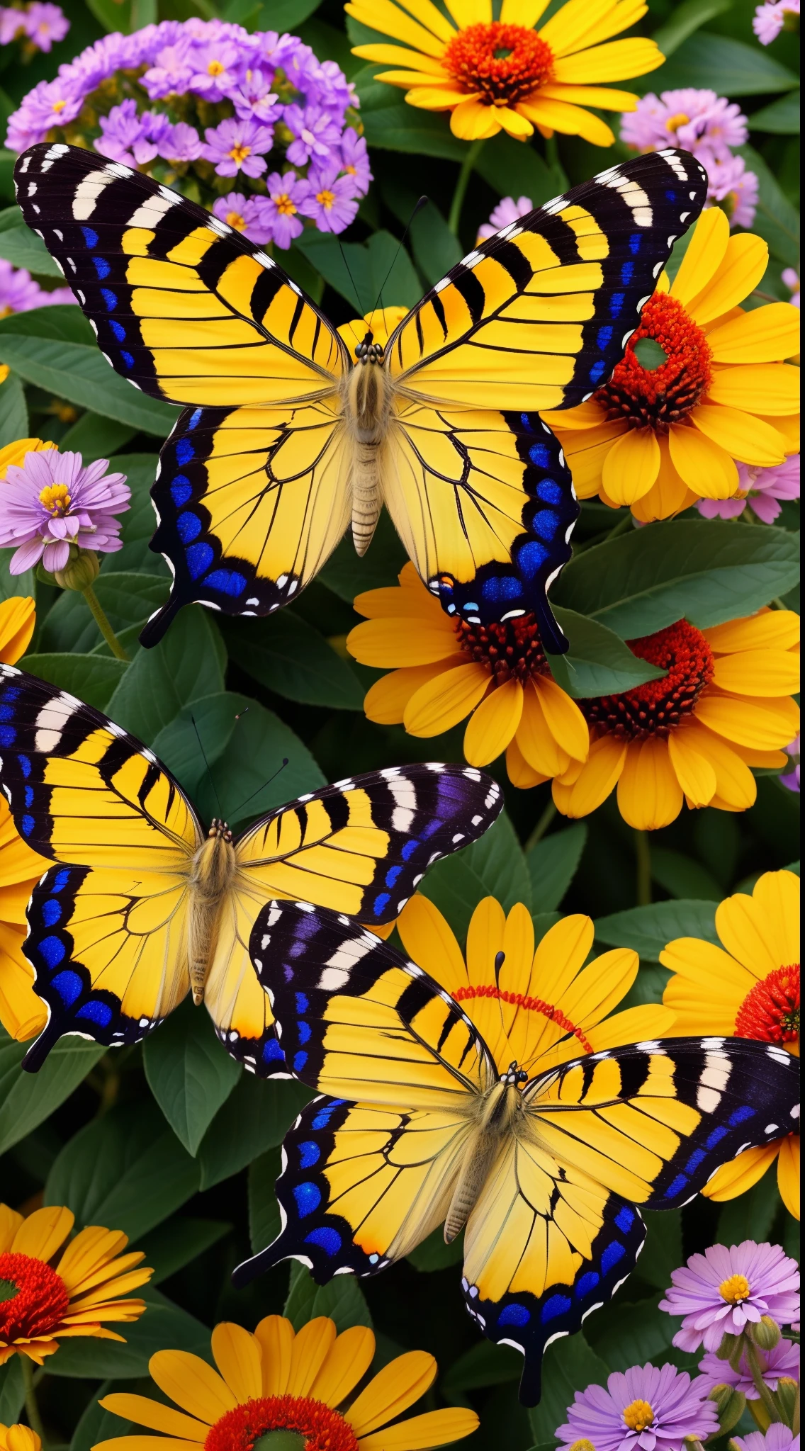 (32k), (butterfly ornament), (butterfly dresany butterflies)), (((background of many flowers
))), (((bright background))), (beautiful world), (cute world), no-human, 