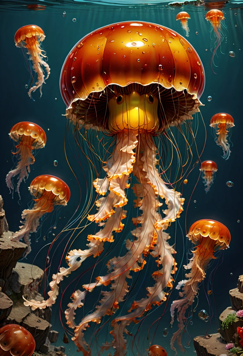 Jellyfish, Capture the ethereal dance of light and shadow in a stunning monochromatic photograph with selective color details, revealing the hidden poetry of Bioluminescence, undersea, (realistic, photorealistic, RAWphoto:1.2), octane render, (best quality, masterpiece, Representative work, official art, Professional, Ultra intricate detailed, 8k:1.3)