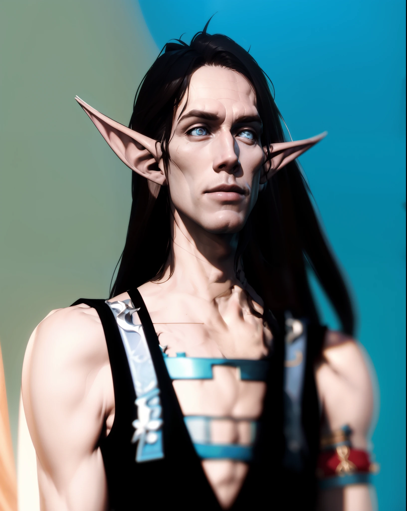 (obra de arte), melhor qualidade, 3d stylized game character, BGMyDreamBoy, fierce handsome elf prince, pbr shader, hyper detailed chiseled masculine face, personagem de design detalhado, medieval ambience, cabelo ruivo longo, olhos vermelhos intenso:1.5, (simple background: 1.3)